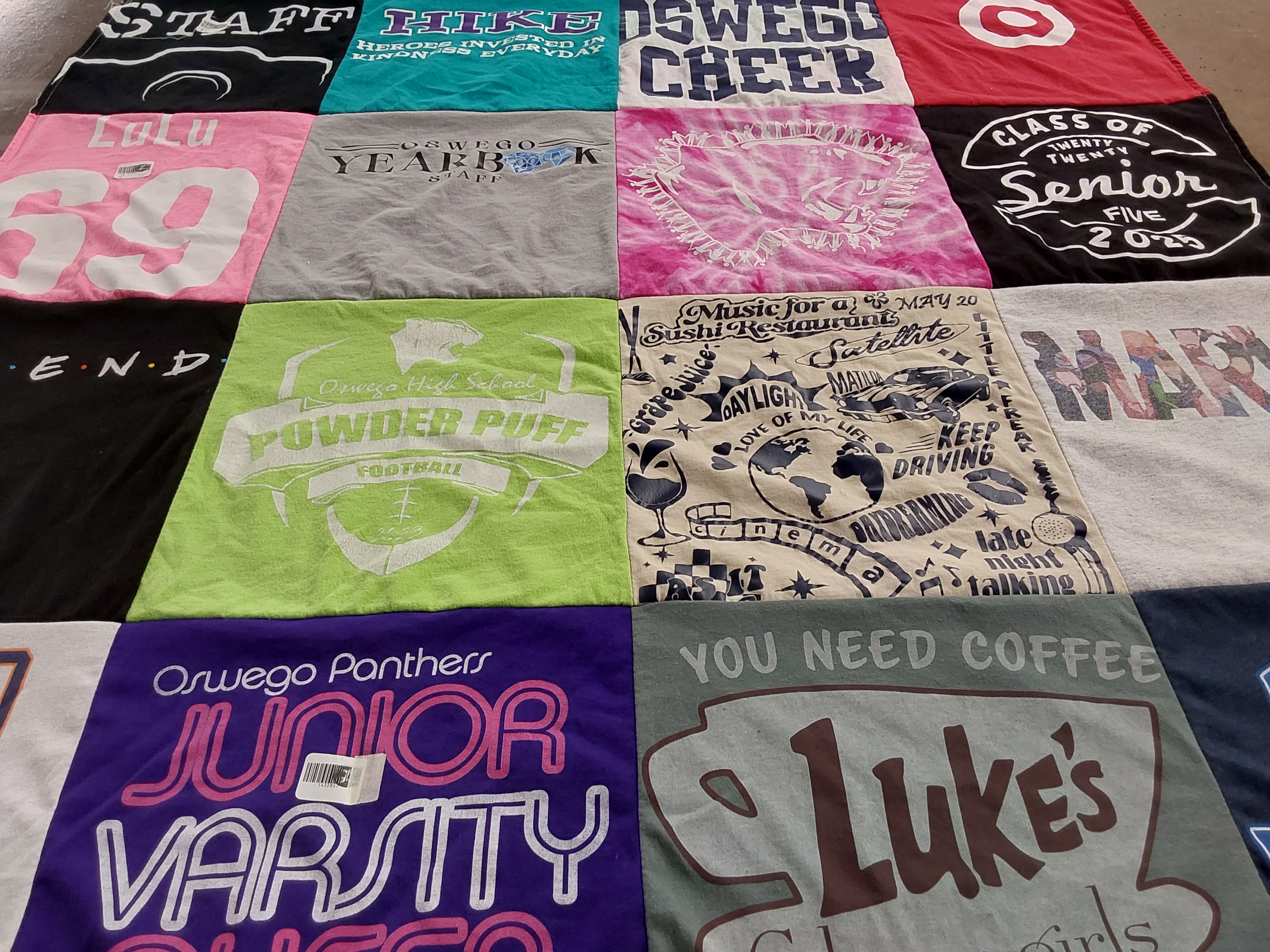 T-shirt quilt featuring oswego panthers junior varsity cheer by Kristin from IL