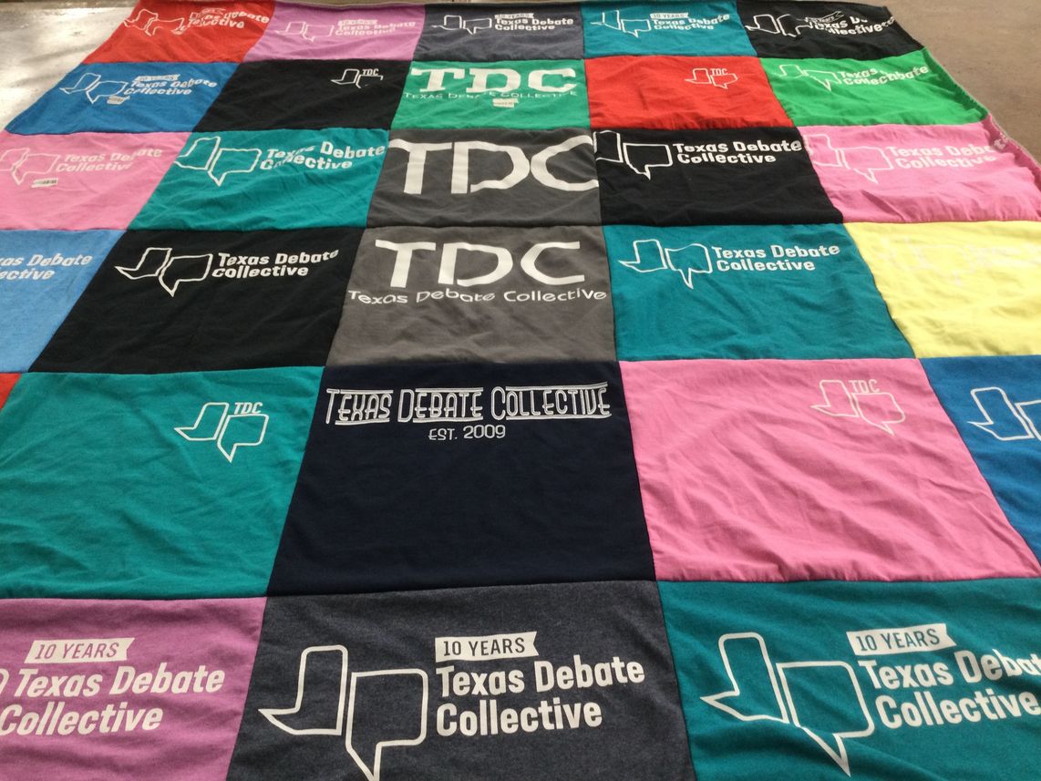 T-shirt quilt with debate, public speaking themes by Isaac from TX