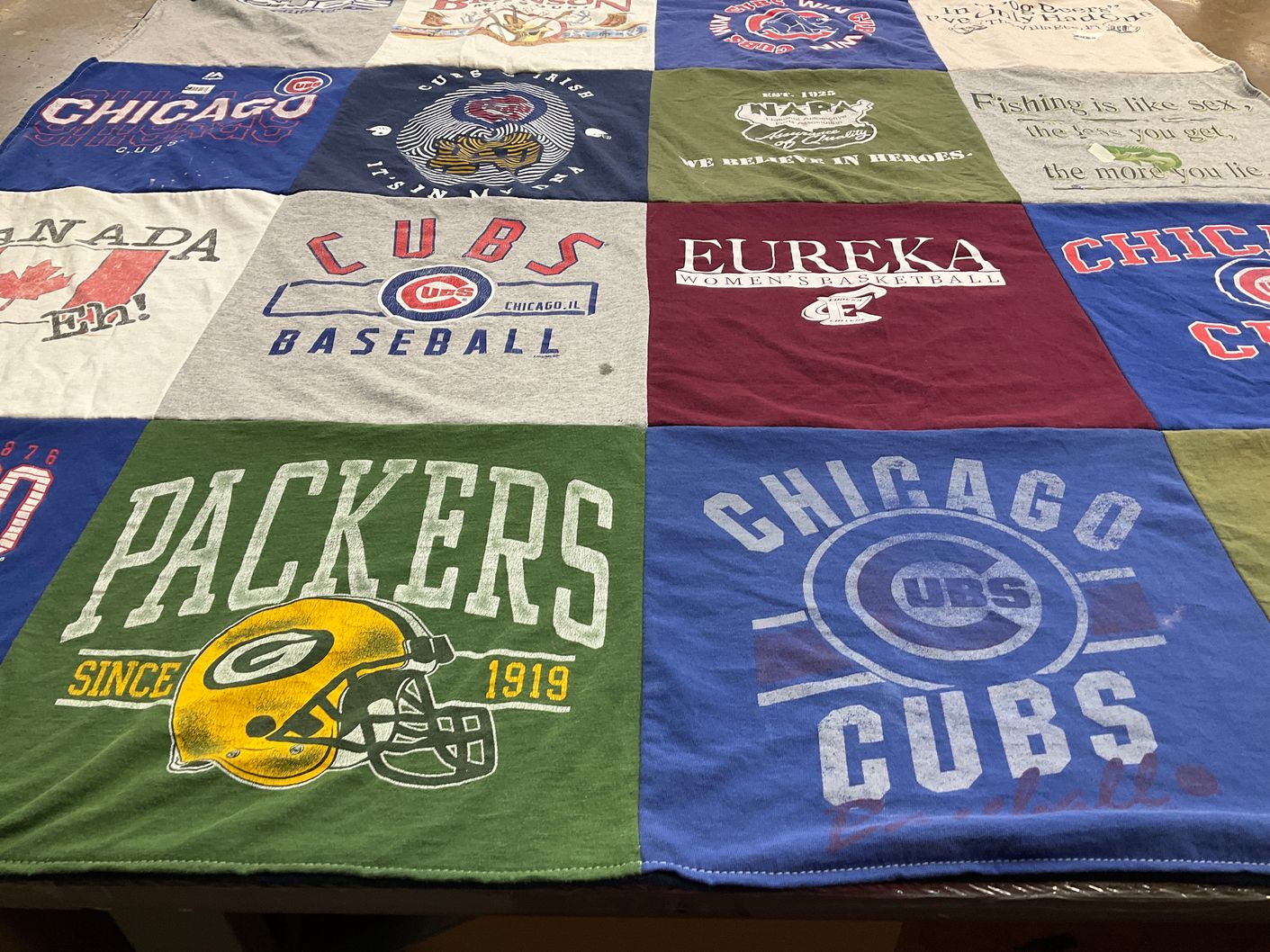 T-shirt quilt featuring chicago cubs, green bay packers by Jennifer from IL