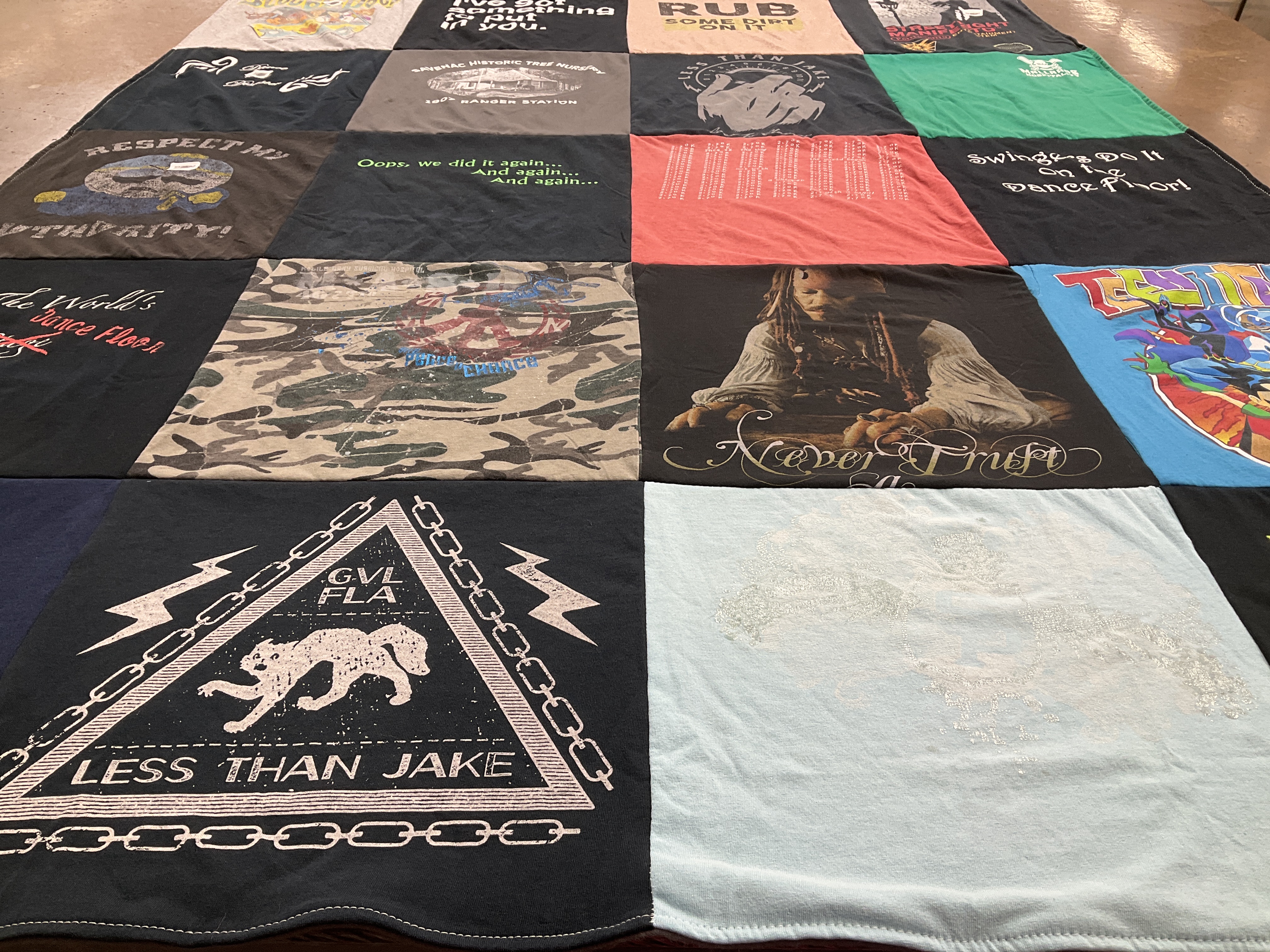 T-shirt quilt with music, fashion themes by Samantha from WI