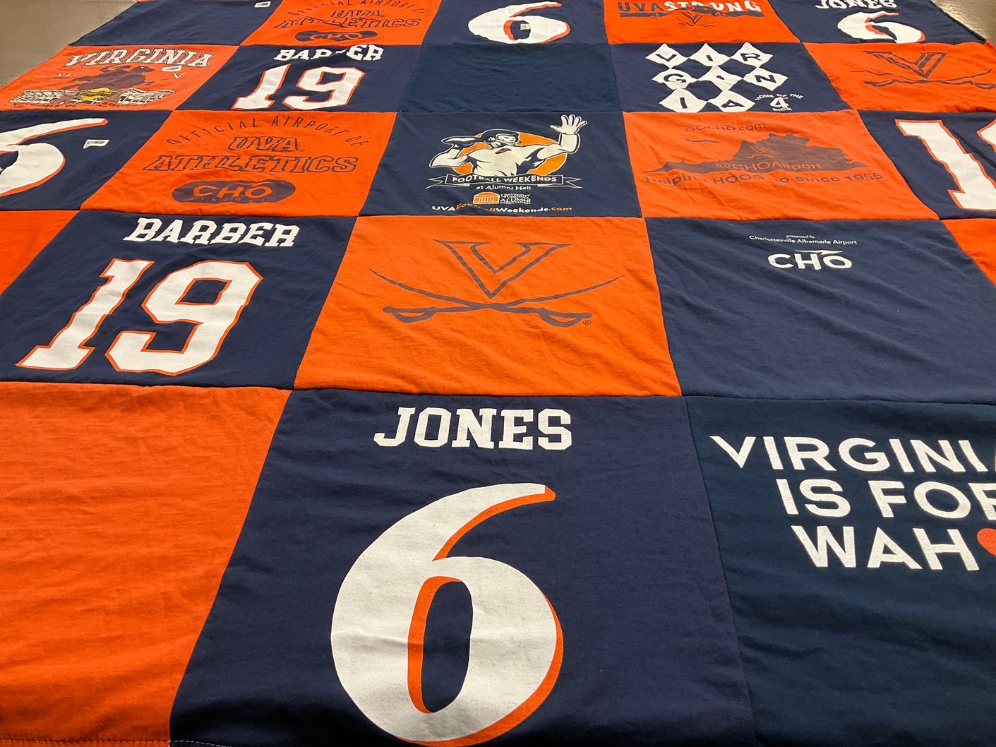 T-shirt quilt featuring virginia cavaliers by Joy from VA