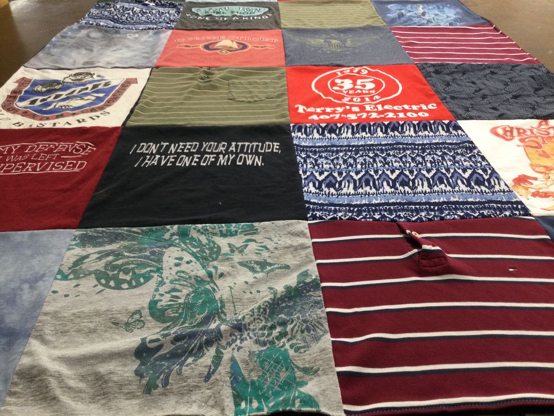 T-shirt quilt with humor, electricity themes by Joy from FL