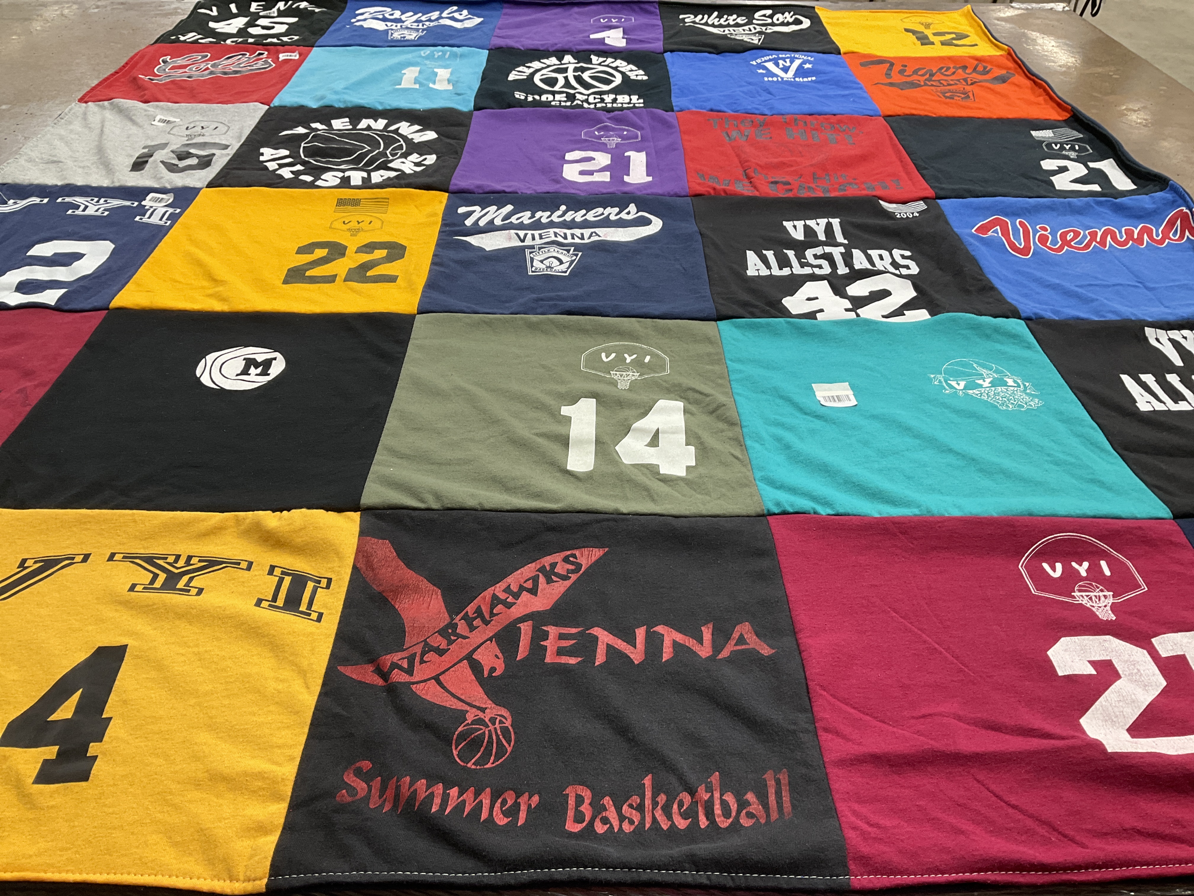 T-shirt quilt with basketball themes by Julia from VA