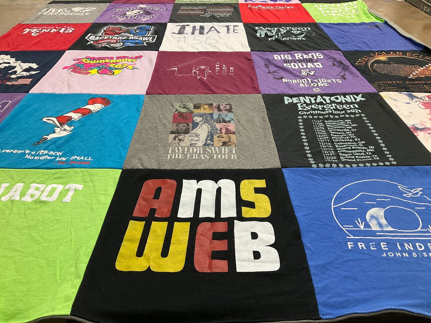 T-shirt quilt with music, concerts themes by Michelle from MI