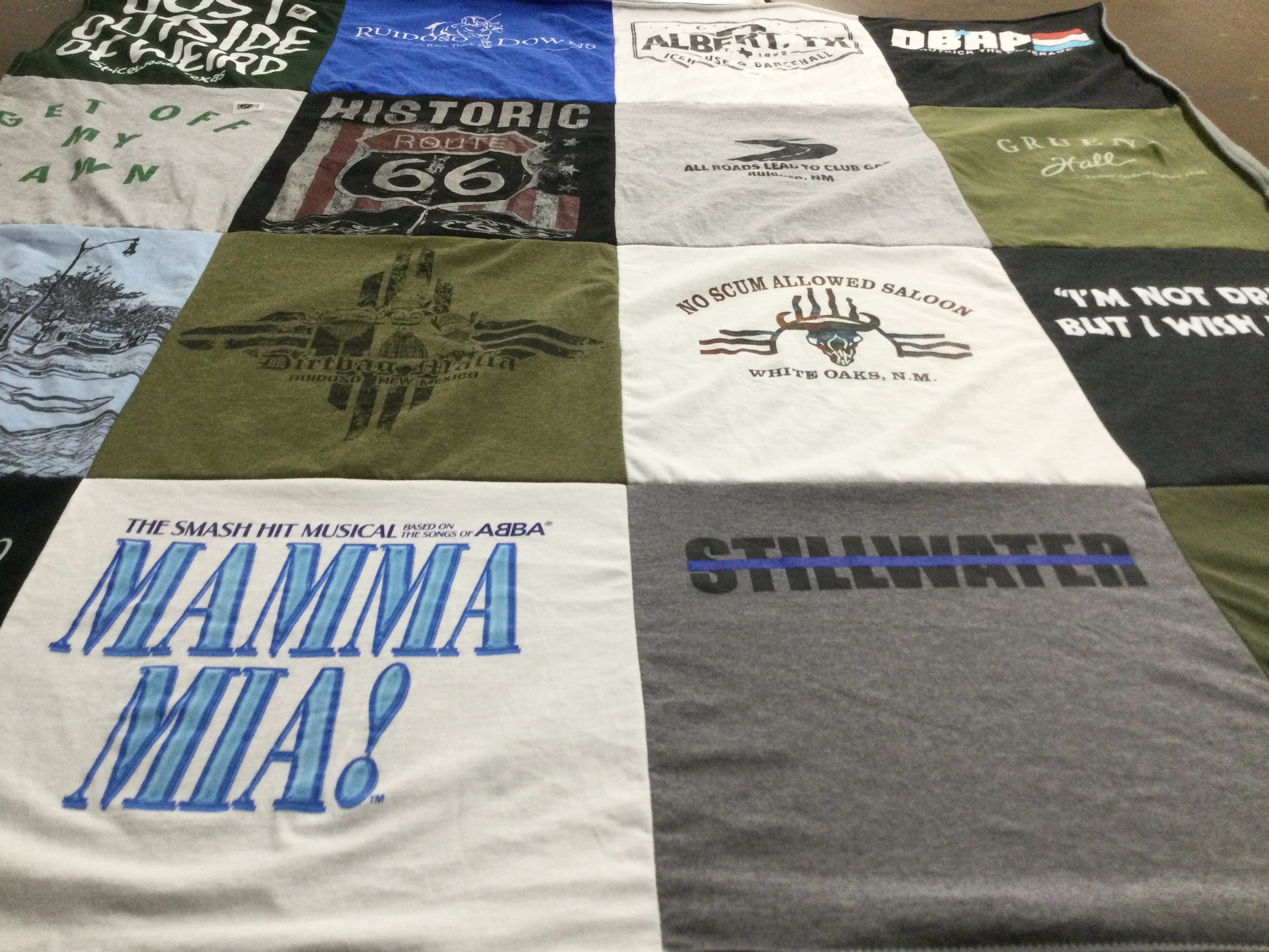 T-shirt quilt with theater, musicals themes by Levi from TX