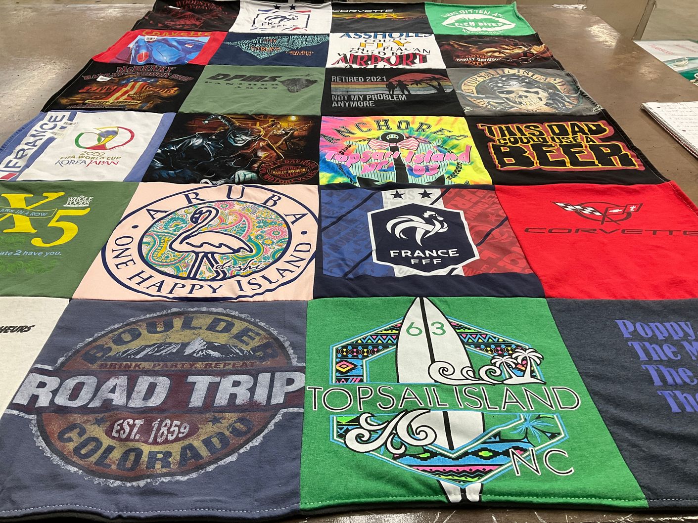 T-shirt quilt with travel, beach themes by Stacey from NC