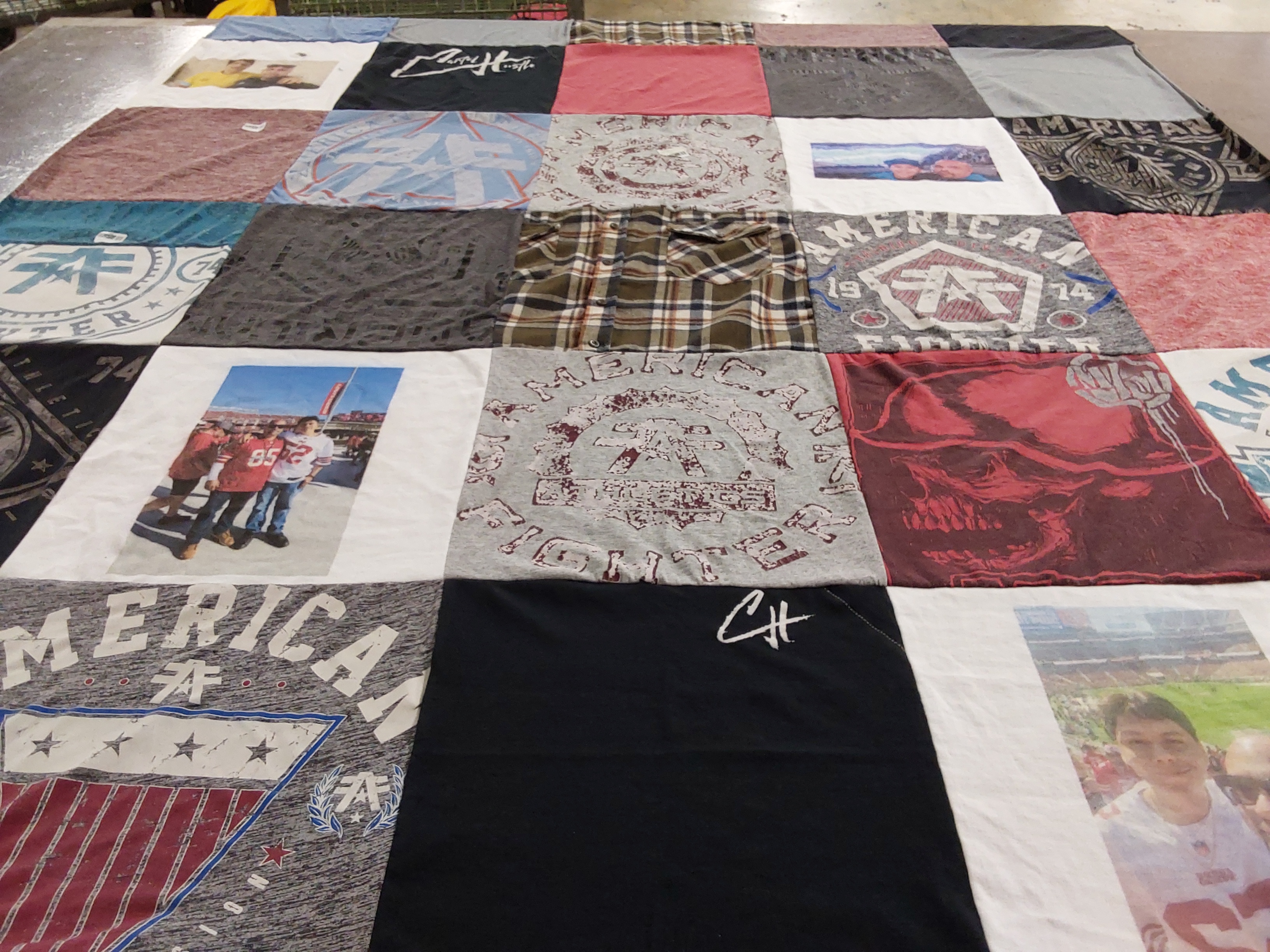 T-shirt quilt with sports, football themes by Elizabeth from CA