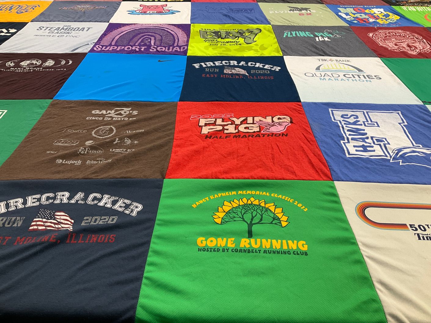 T-shirt quilt with running, marathons themes by Joseph from IA