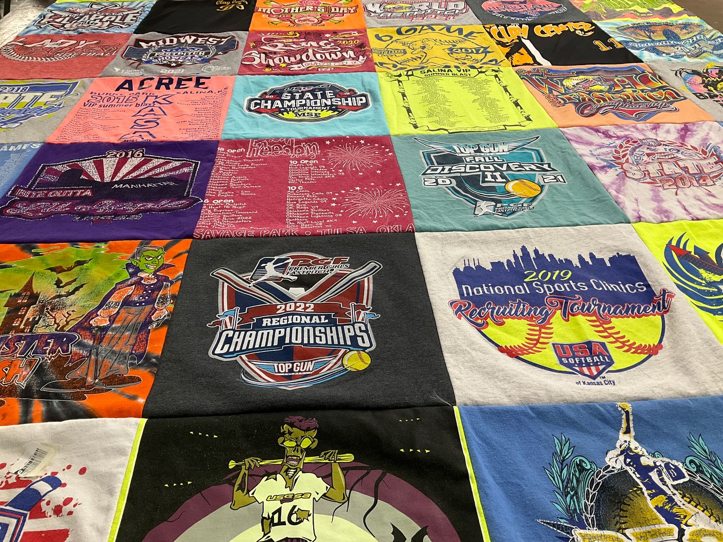 T-shirt quilt with softball, sports themes by Jenny from KS