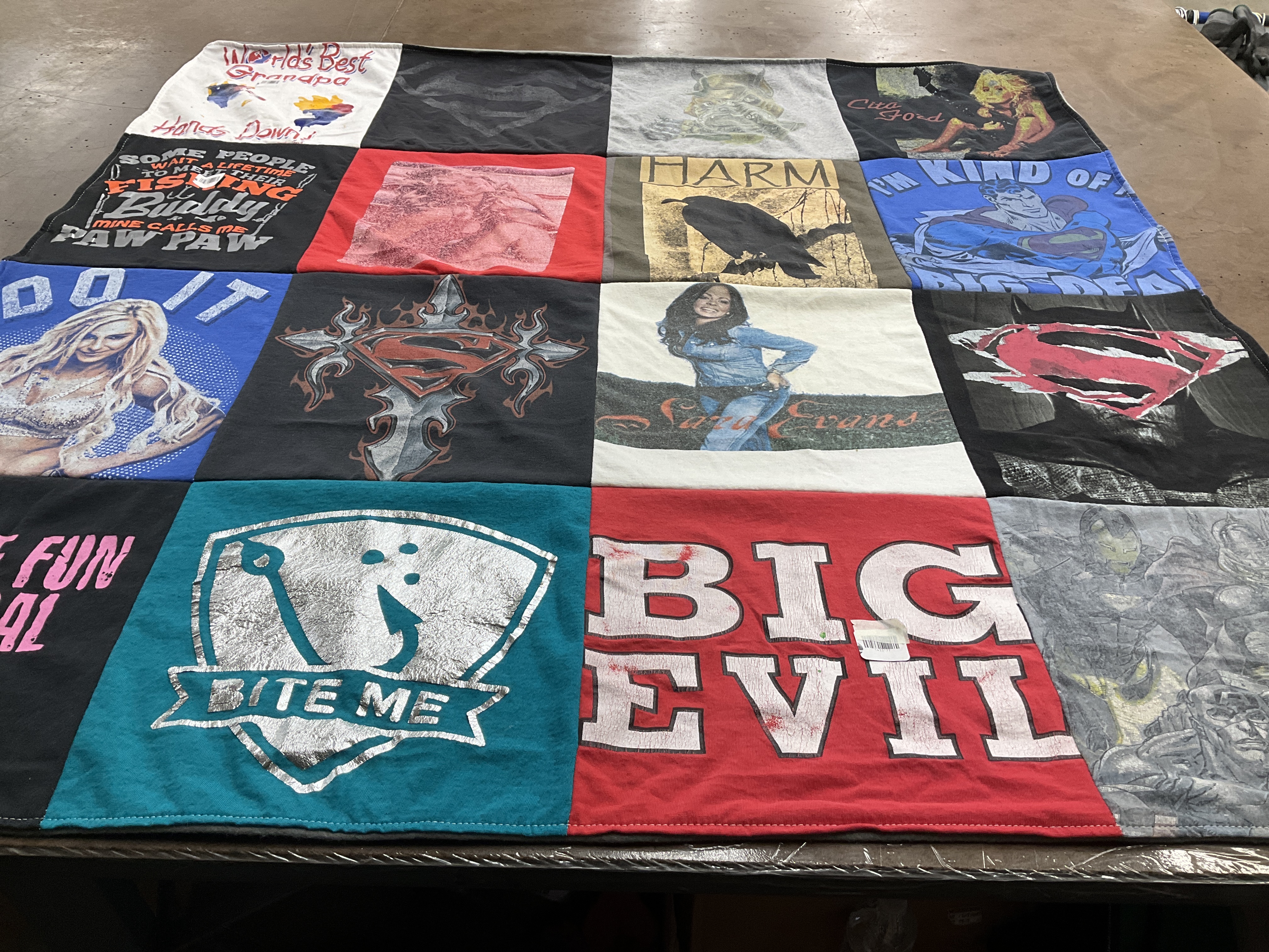 T-shirt quilt with fishing, superheroes themes by Chelsie from WV