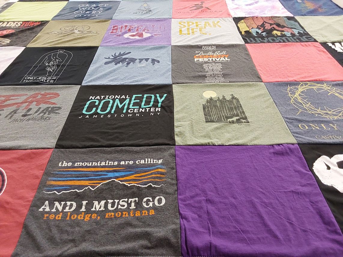T-shirt quilt with comedy, nature themes by Brandi from MT