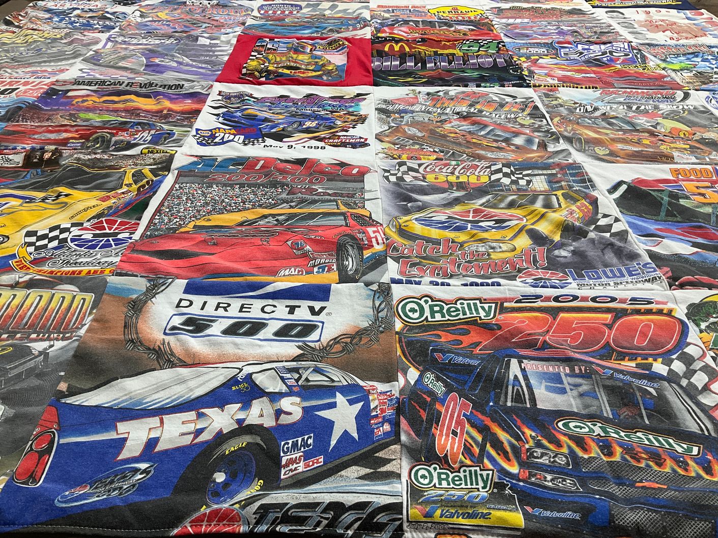T-shirt quilt with nascar, race cars themes by Susan from AR