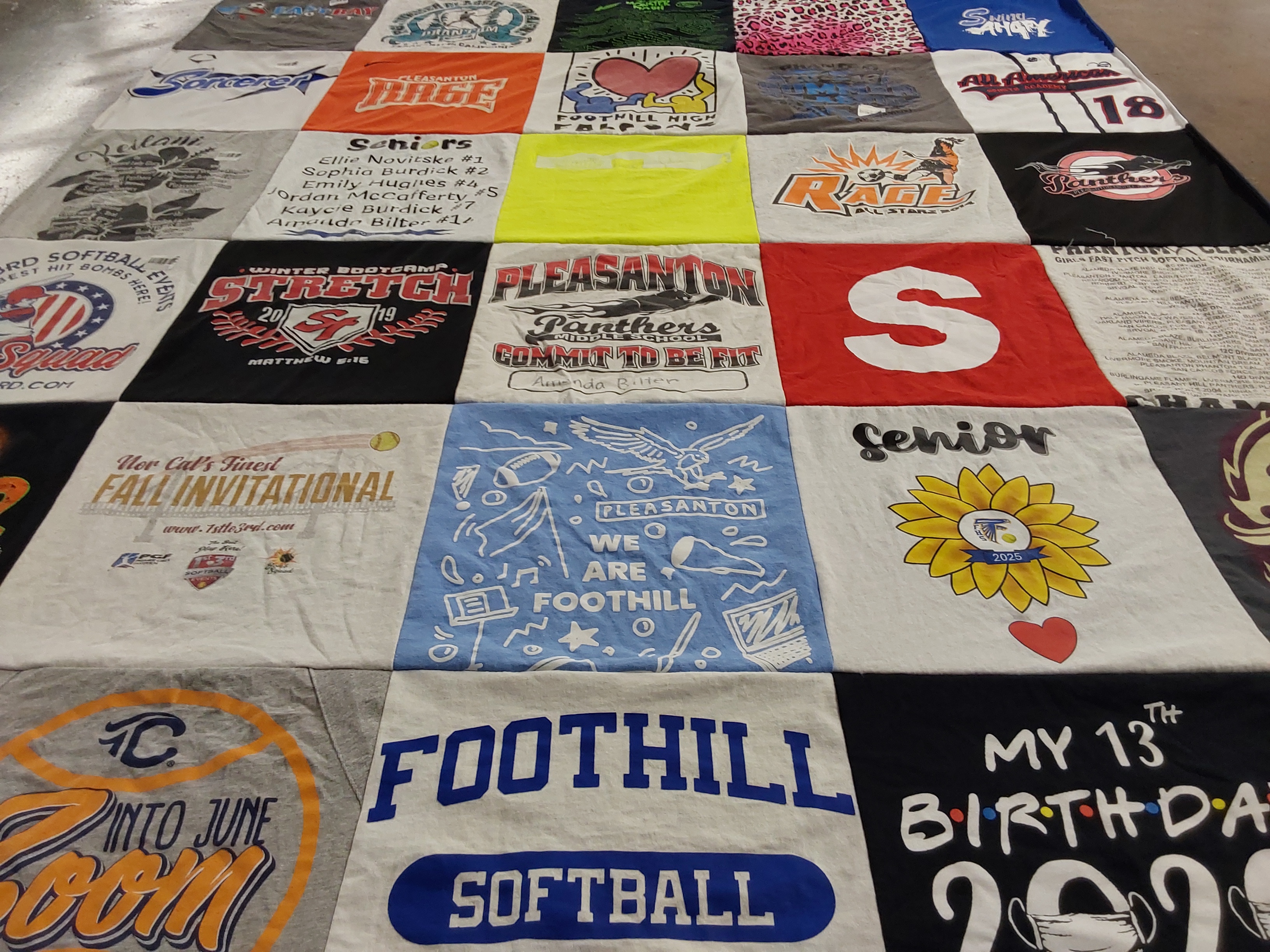 T-shirt quilt featuring pleasanton panthers, foothill softball by Rong from CA