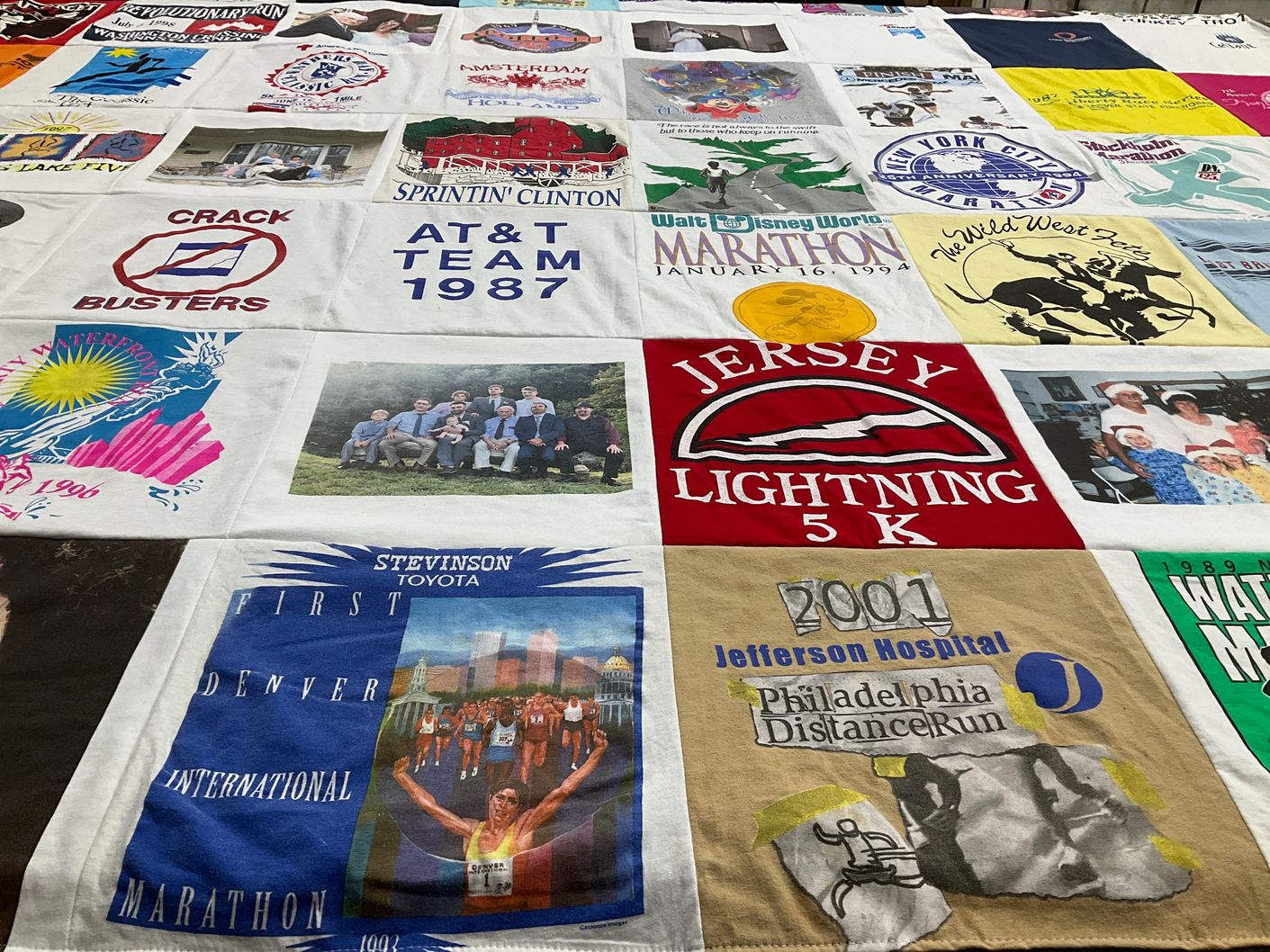 T-shirt quilt with running, marathon events themes by Mike from MD