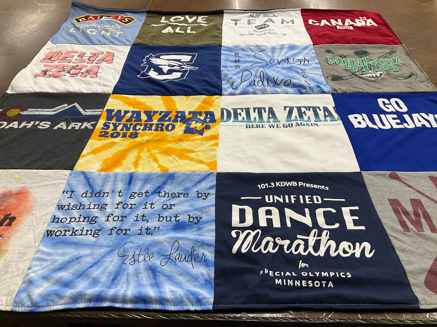 T-shirt quilt featuring bluejays by Lauren from NE