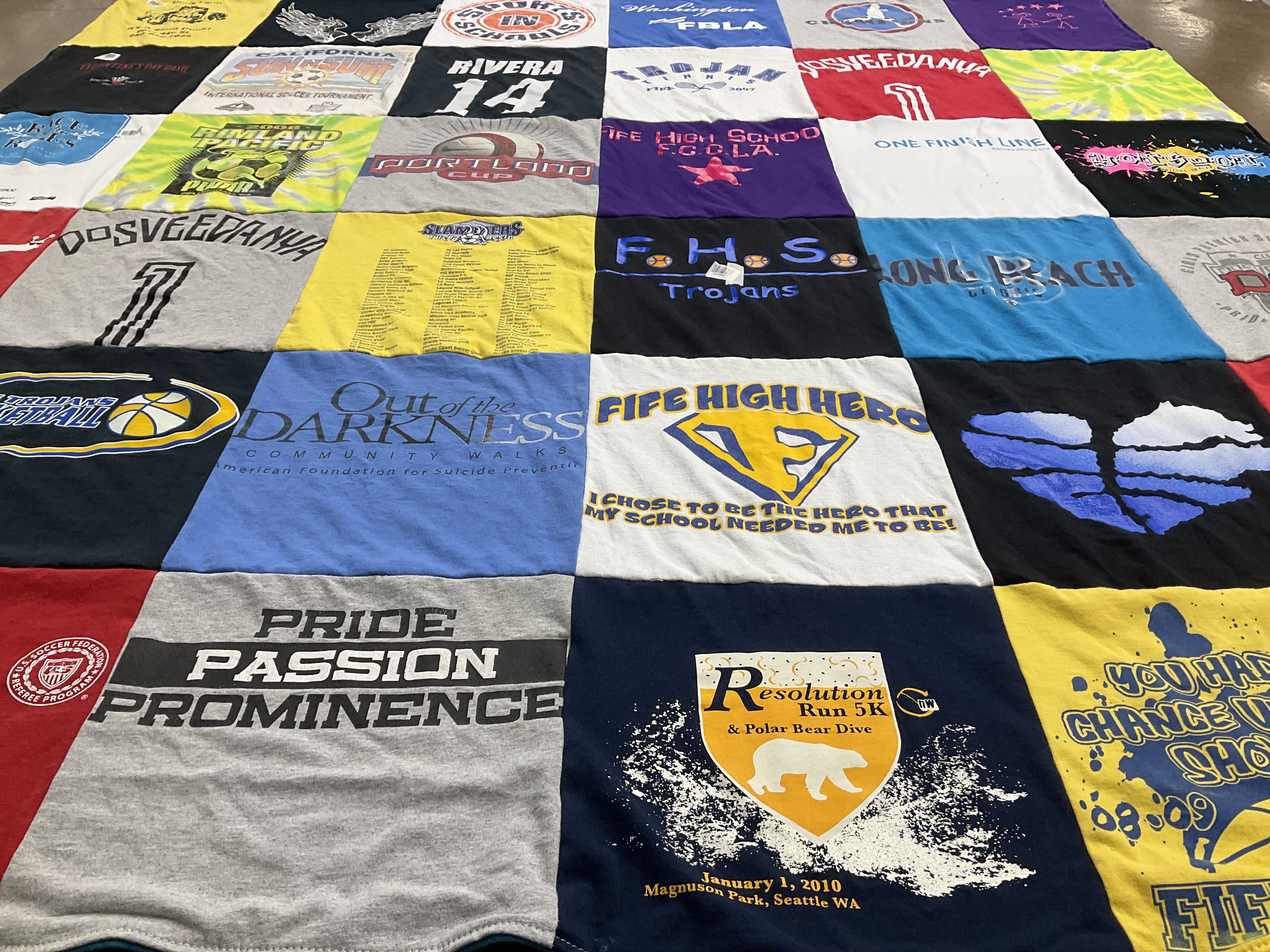 T-shirt quilt featuring fife high school trojans by Heike from WA