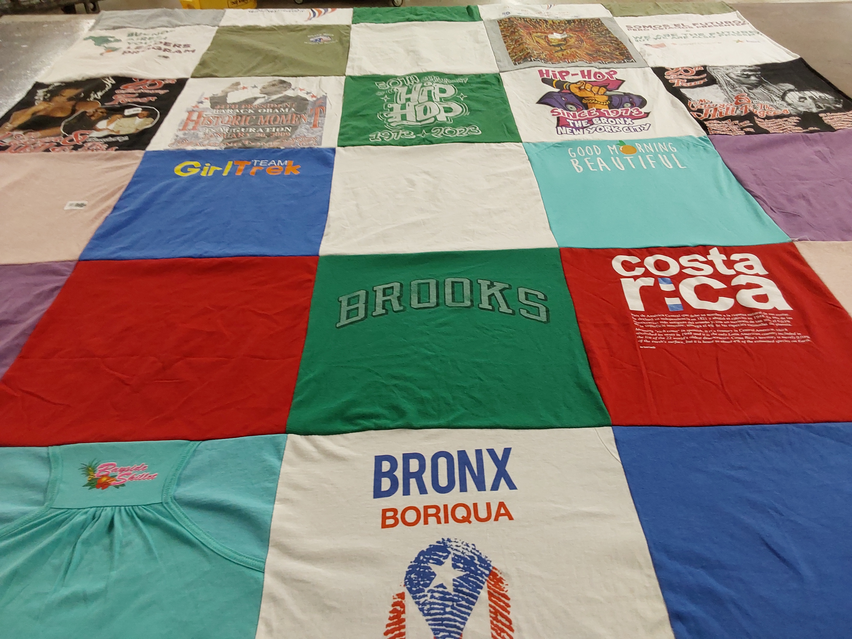 T-shirt quilt with travel, fitness themes by Summar from MD