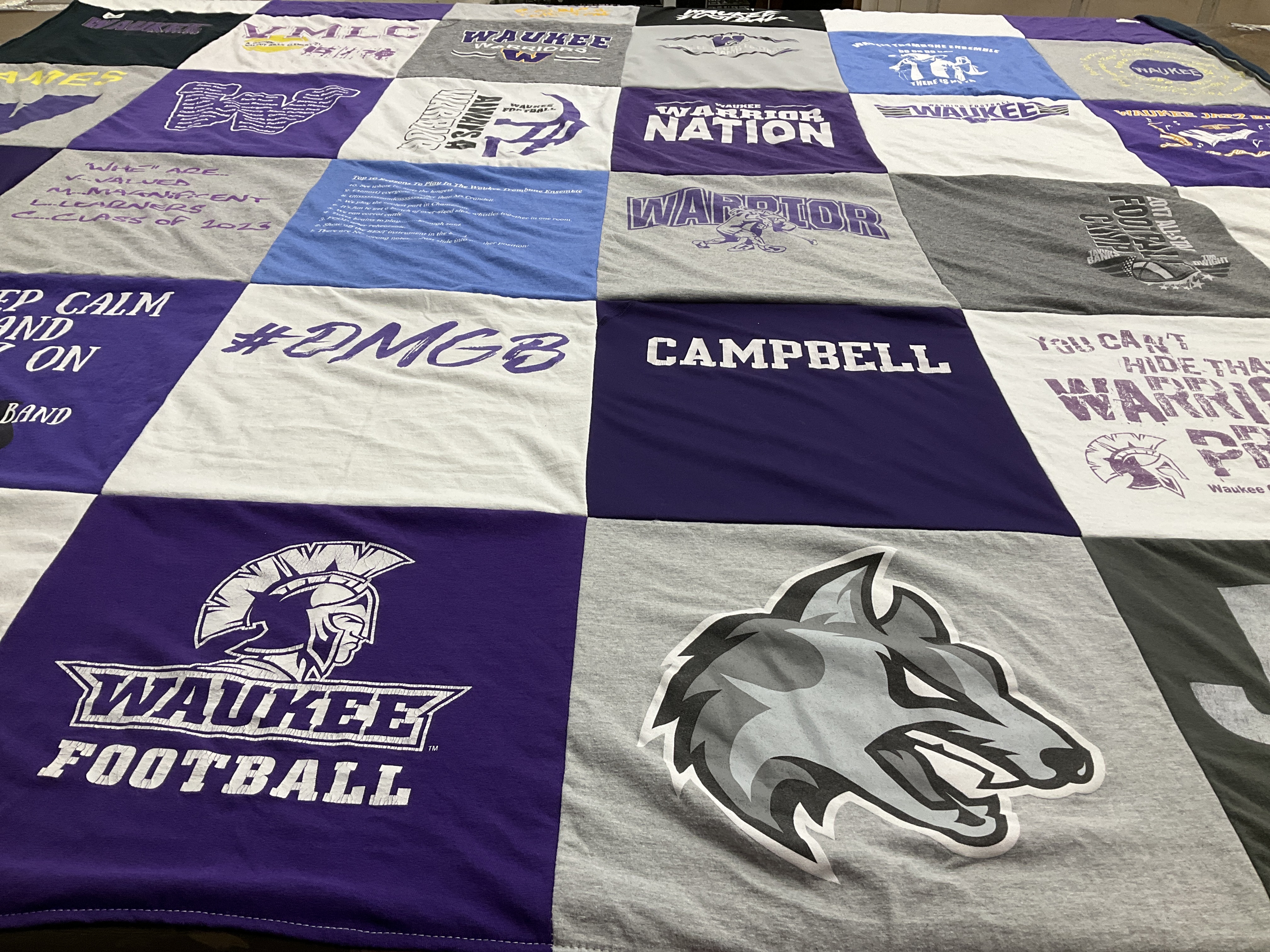 T-shirt quilt featuring waukee football, waukee warriors by Jennifer from IA
