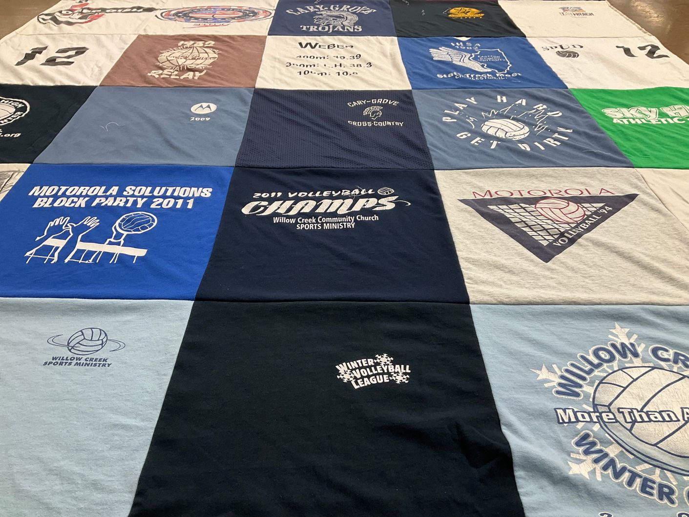 T-shirt quilt featuring willow creek community church volleyball by Nancy from IL