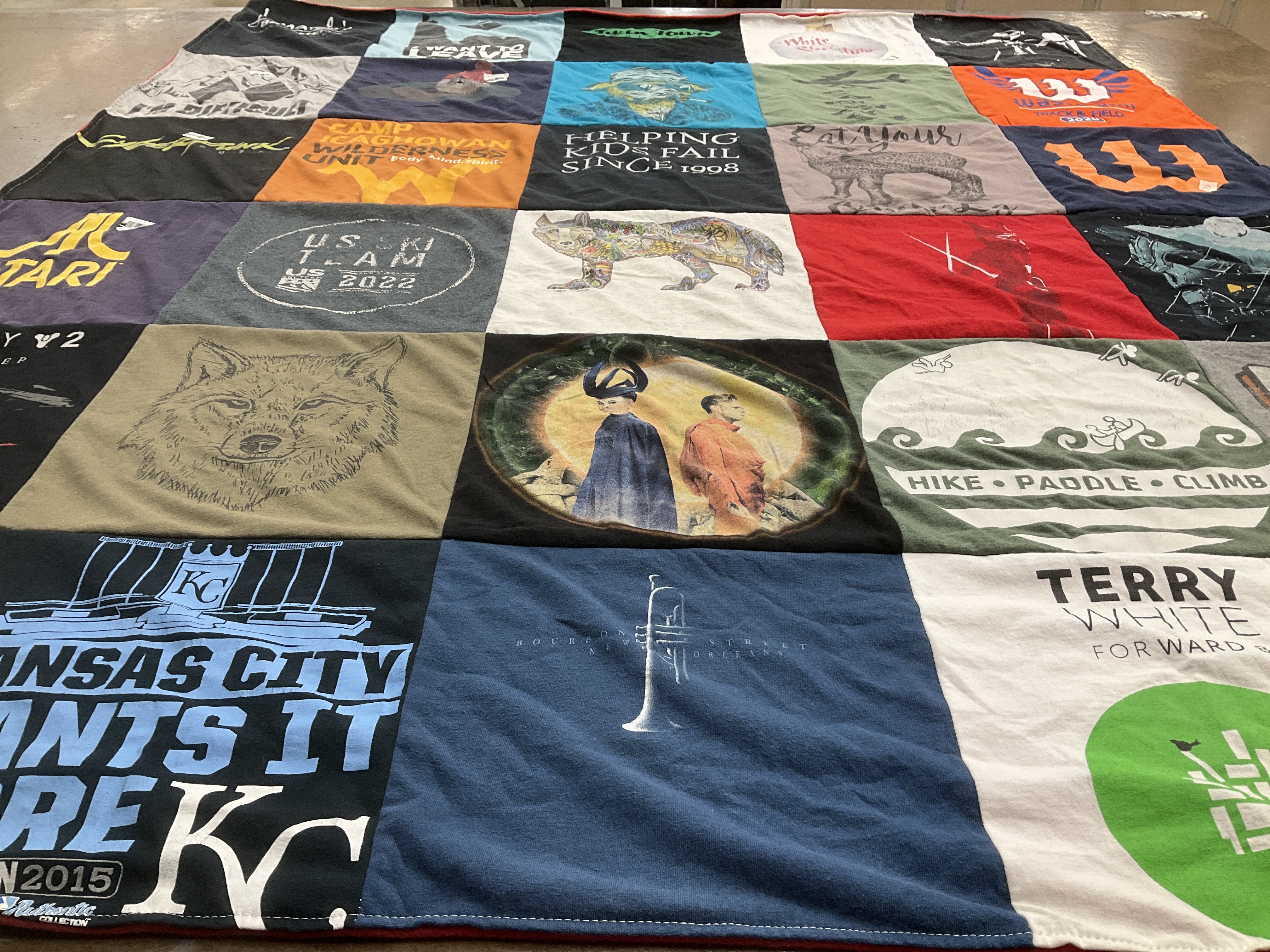 T-shirt quilt with outdoor activities, community service themes by jill from MN