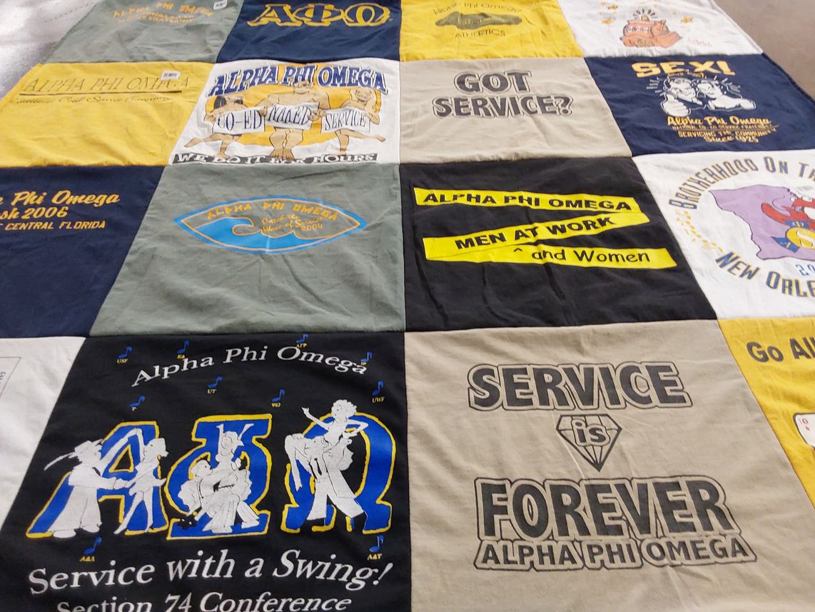 T-shirt quilt with service, brotherhood themes by Renee from FL