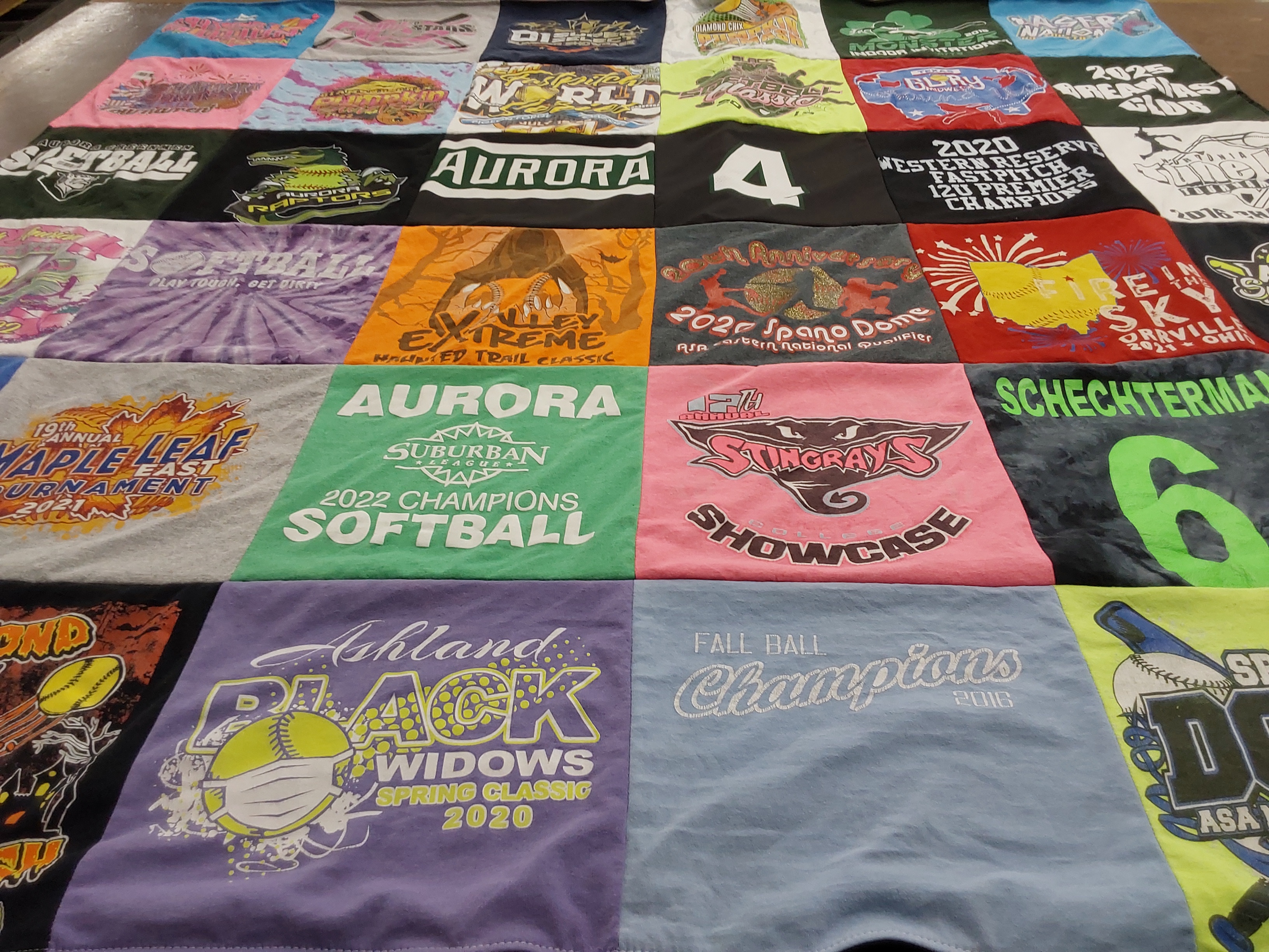 T-shirt quilt with softball, tournaments themes by Ian from OH
