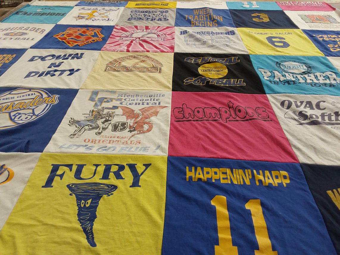 T-shirt quilt featuring cavalier softball team, panther softball team by Rachel from OH