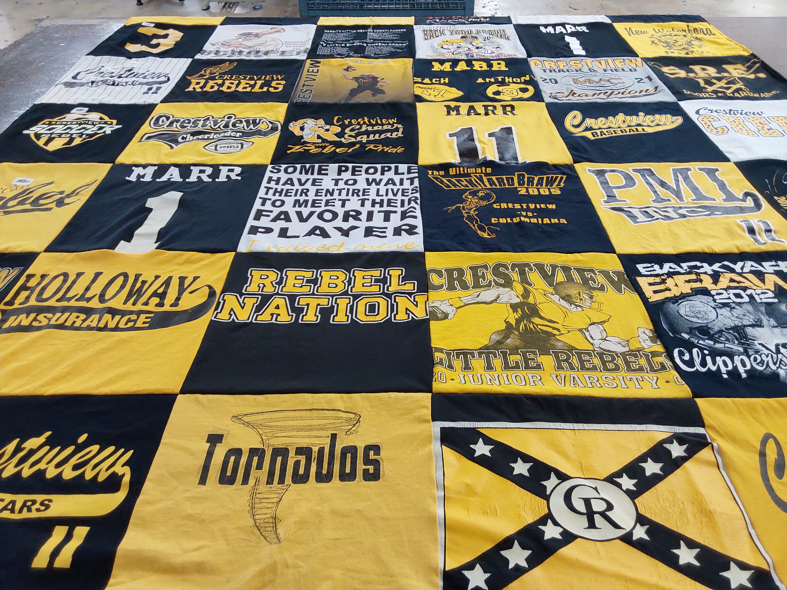 T-shirt quilt featuring crestview little rebels, crestview tornadoes by Nancy from OH