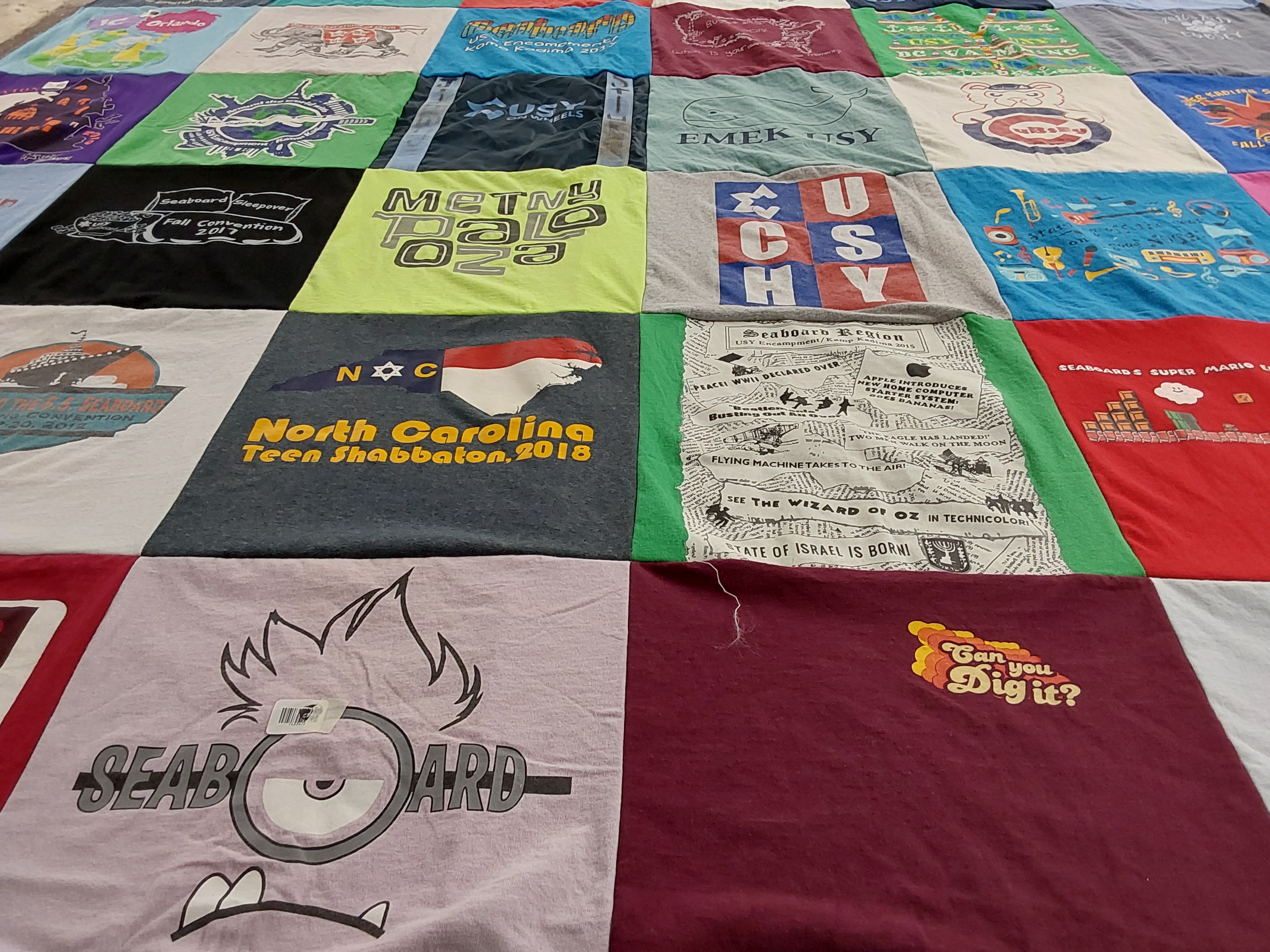 T-shirt quilt with youth, jewish culture themes by Suzanne from VA