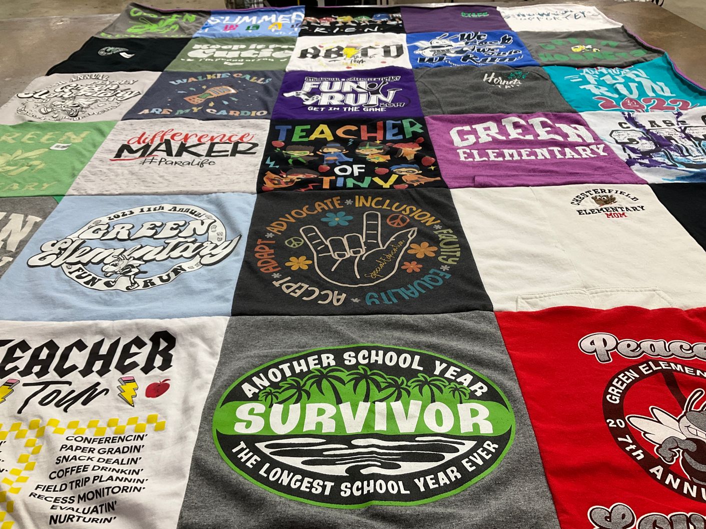 T-shirt quilt from green elementary school, chesterfield elementary school by Kyle from MI