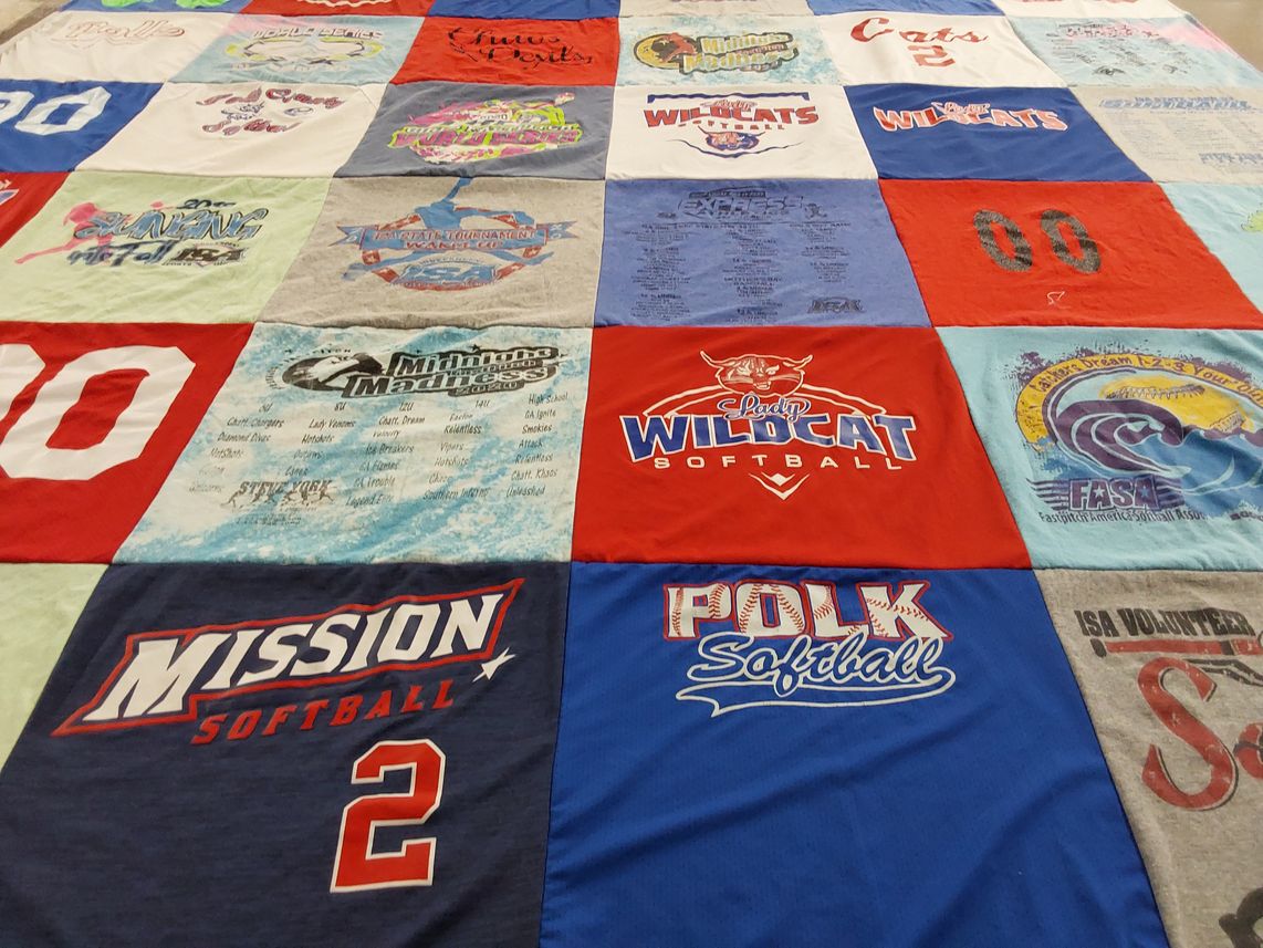 T-shirt quilt with softball themes by Kelley from TN