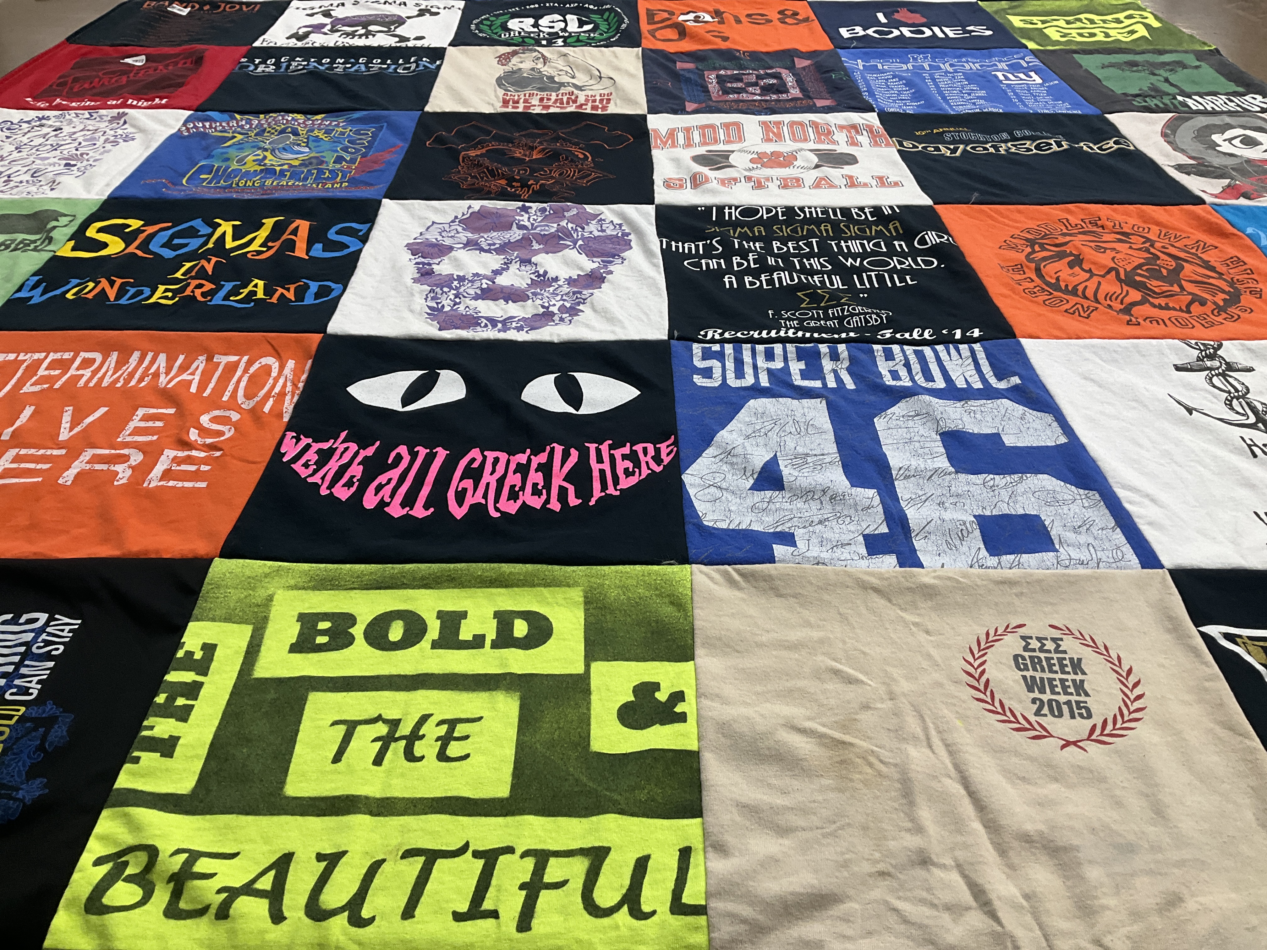 T-shirt quilt with fraternity, sorority themes by Lori from NJ