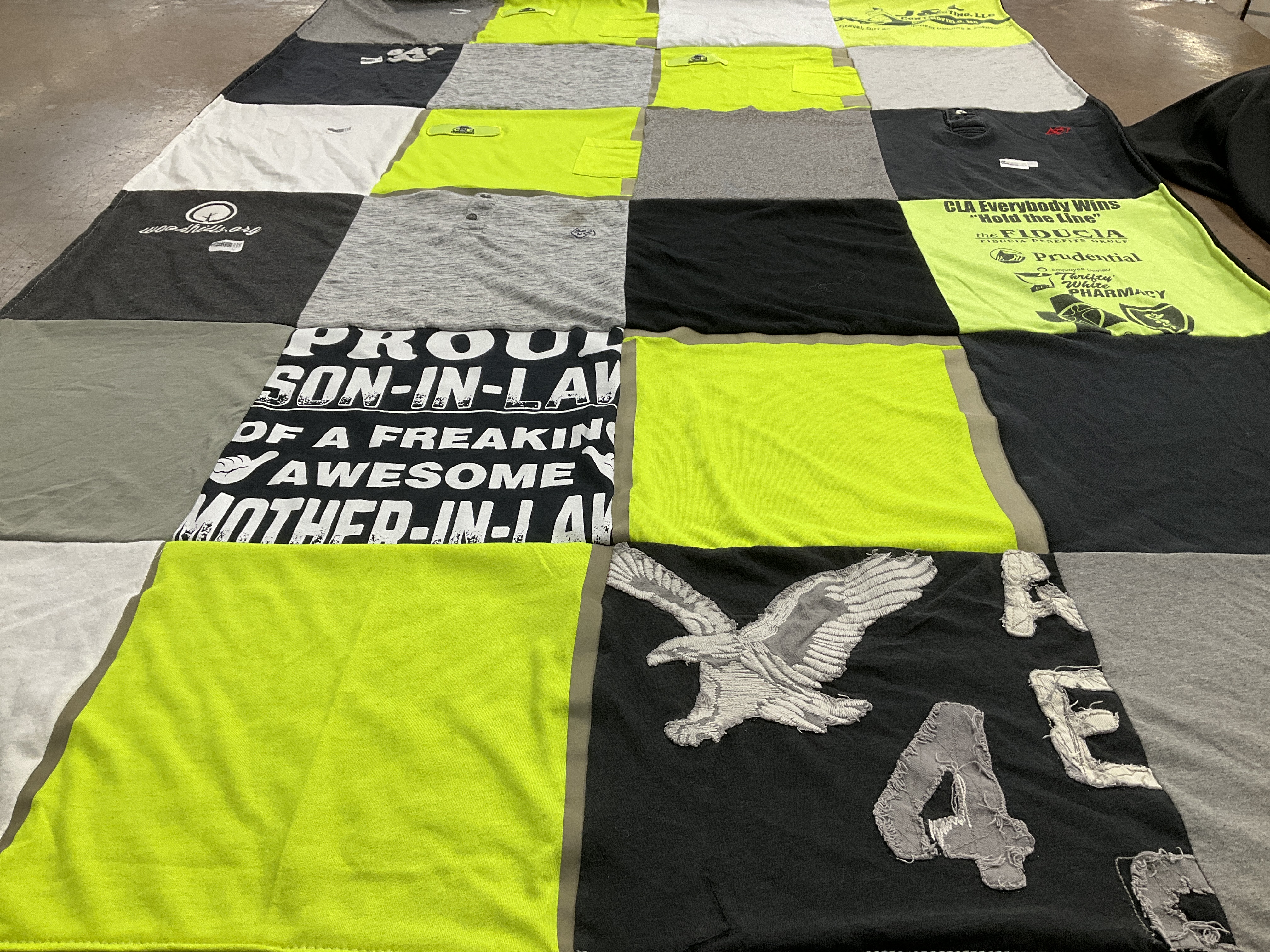 T-shirt quilt with family, humor themes by Shayla from IN