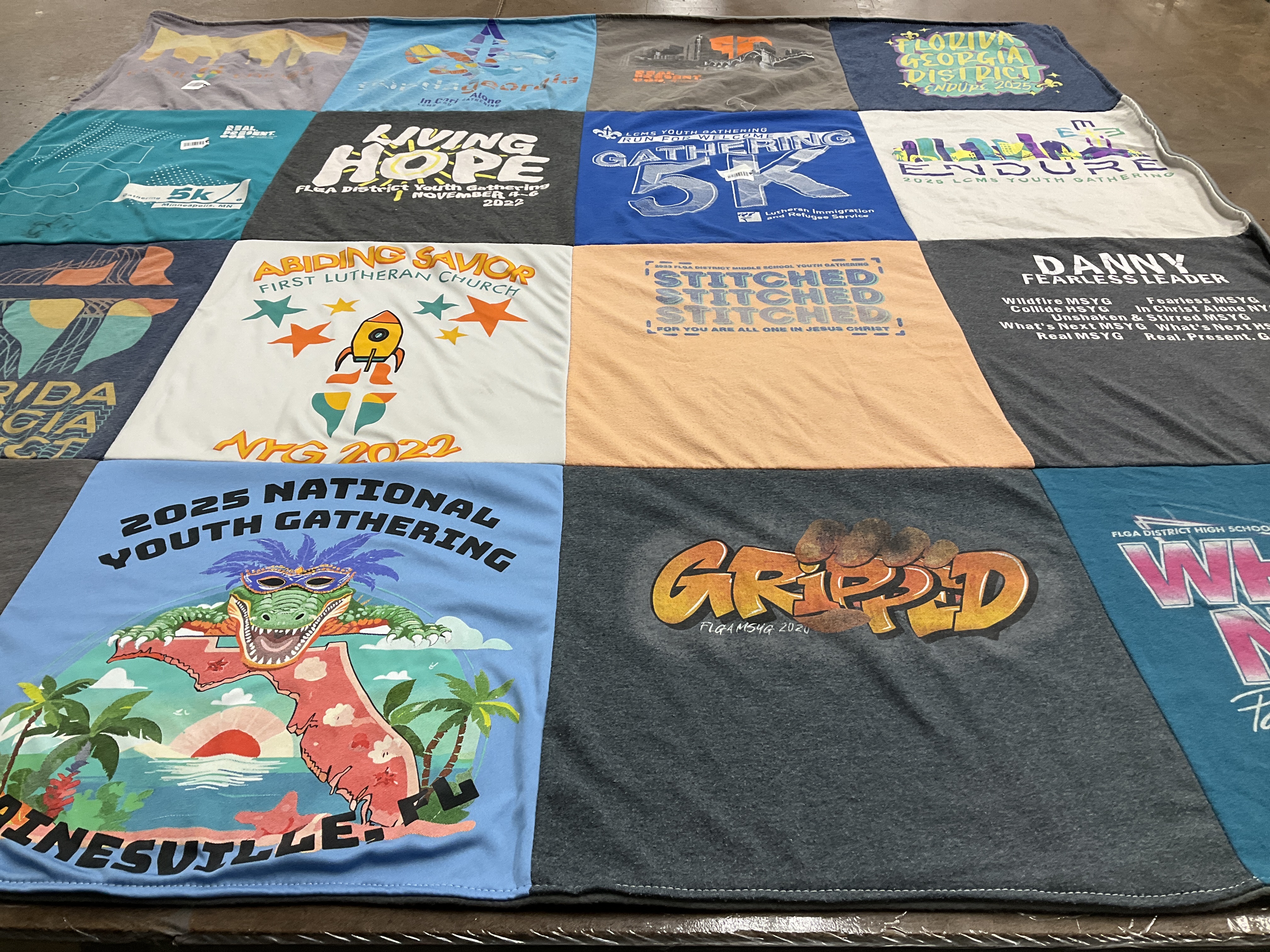 T-shirt quilt with youth gatherings, community service themes by Daniel from FL