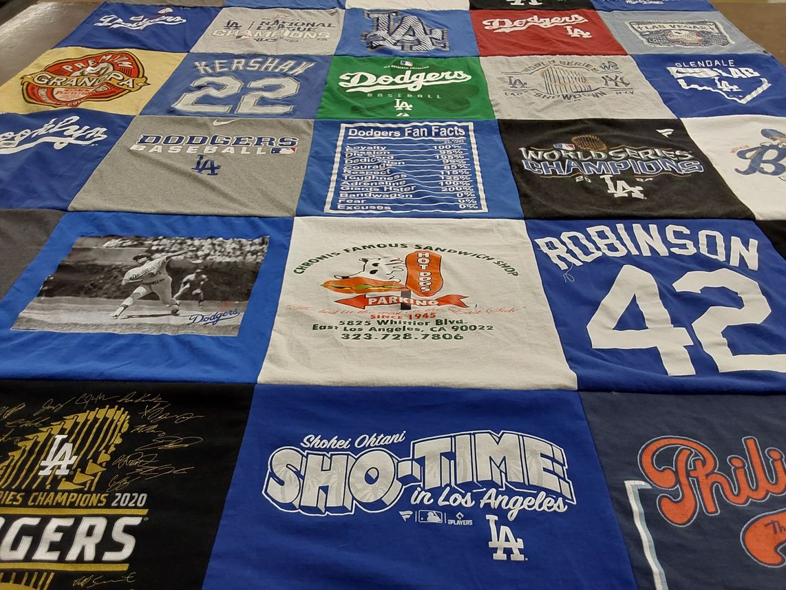 T-shirt quilt with baseball, sports themes by Cynthia from CA