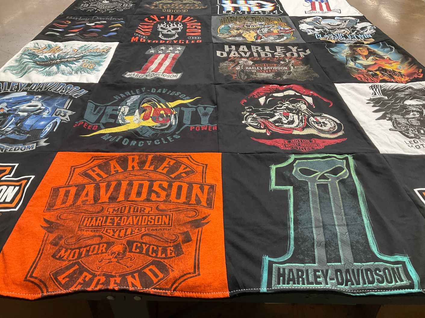 T-shirt quilt with motorcycles, biking themes by Erin from PA