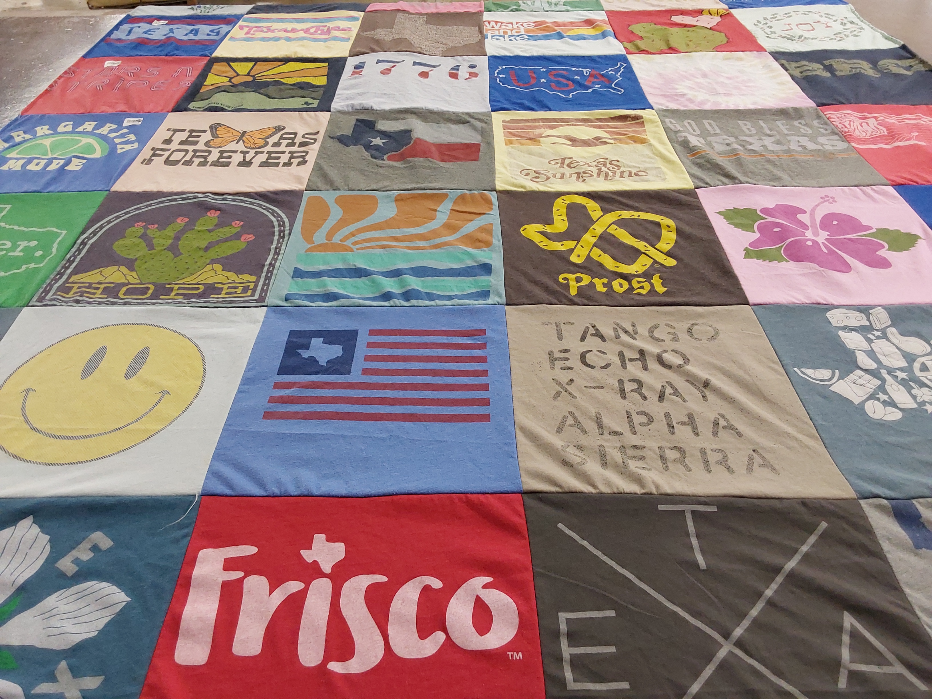 T-shirt quilt with texas culture, nature themes by Elizabeth from TX