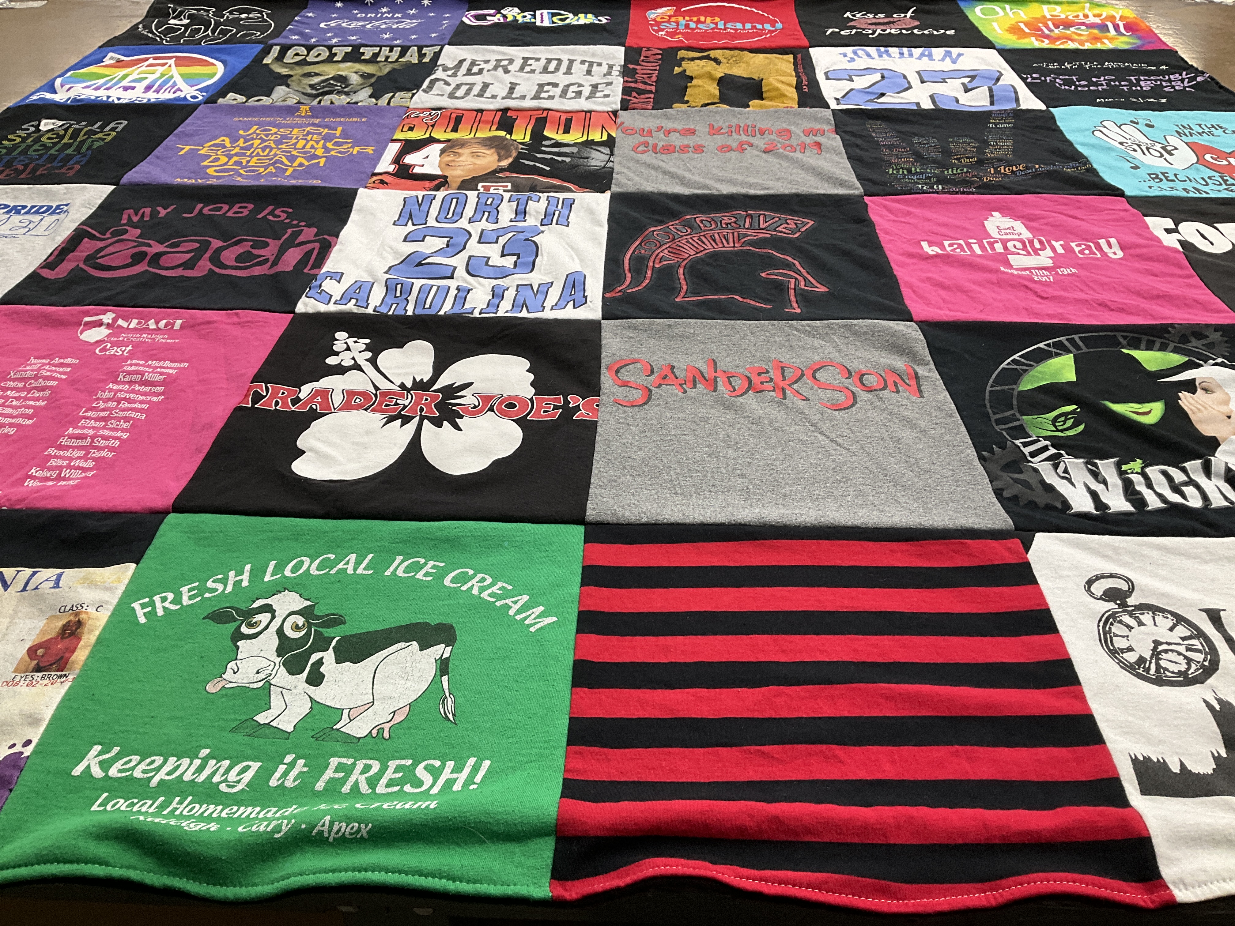 T-shirt quilt from meredith college, sanderson high school by Bliss from NC