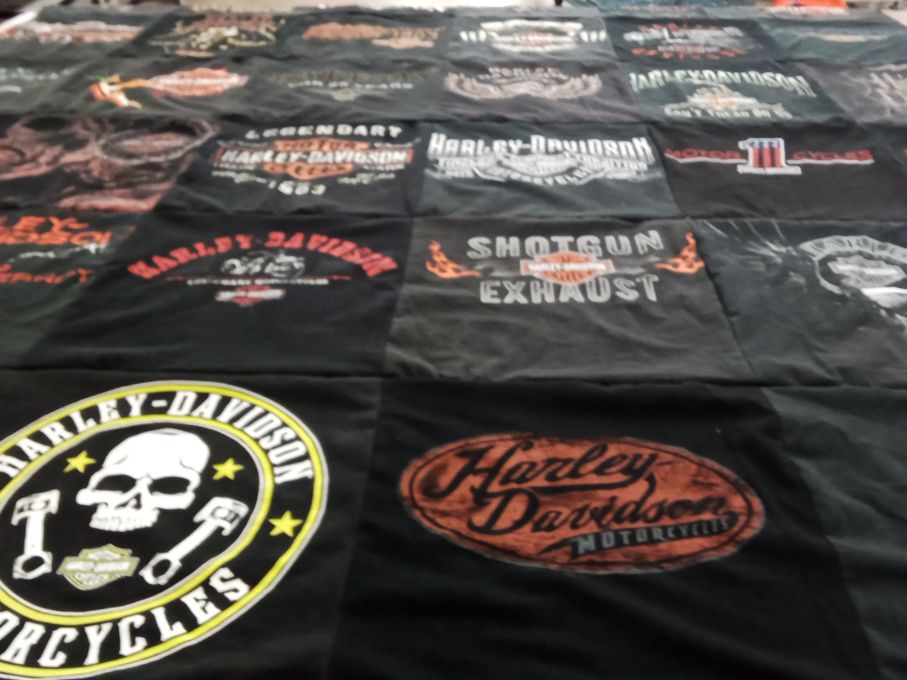 T-shirt quilt with motorcycling, biking themes by Tracy from OH