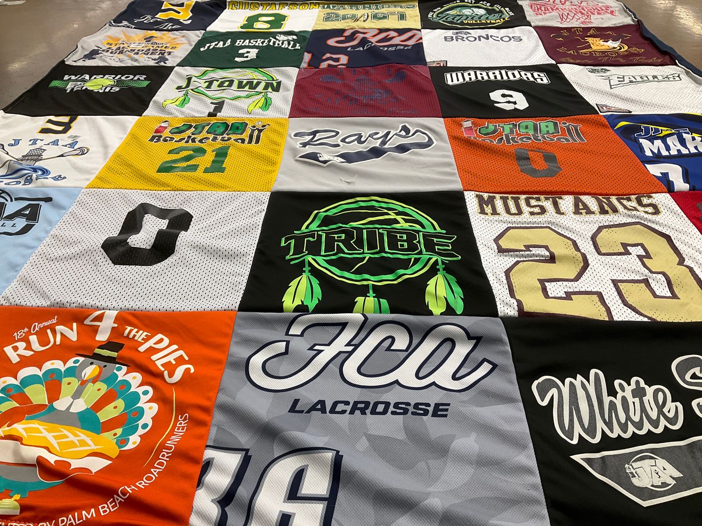 T-shirt quilt featuring warriors, mustangs by Ali from FL