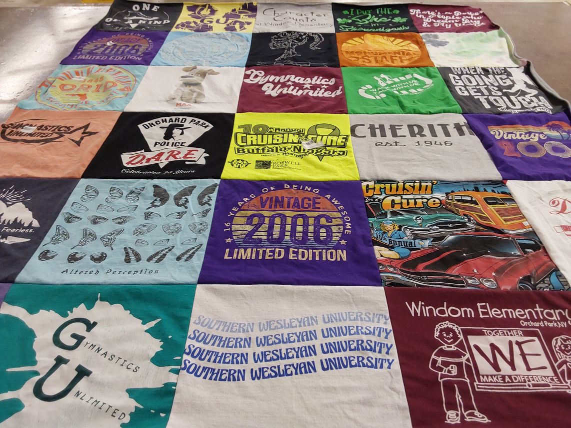 T-shirt quilt from southern wesleyan university by Deborah from NY