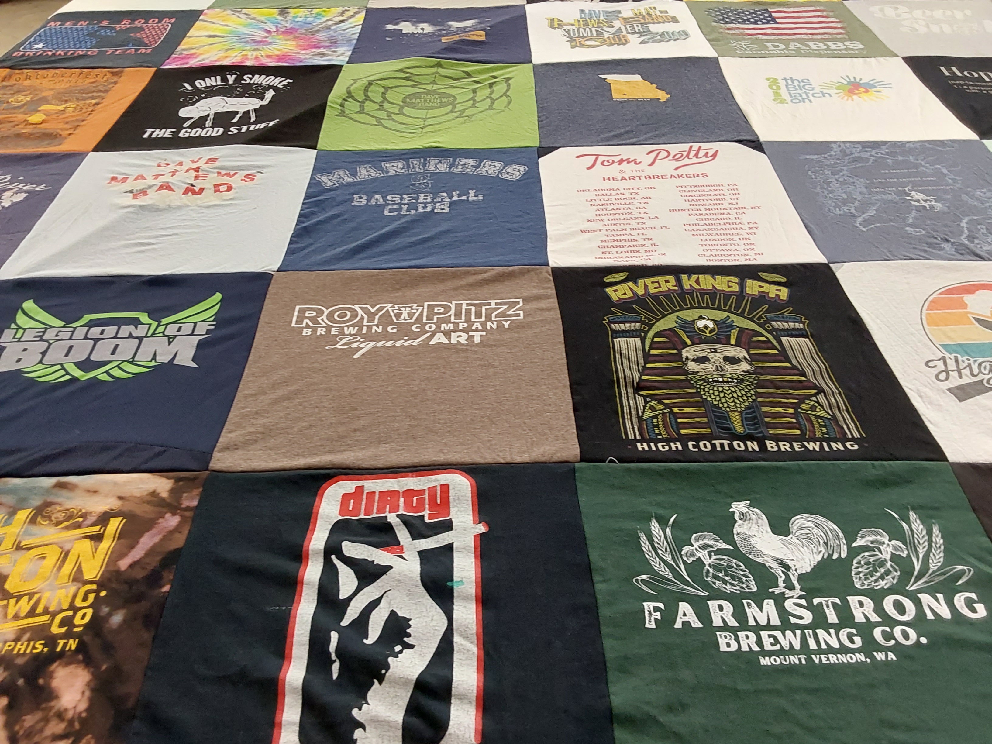 T-shirt quilt with music, brewing themes by Rebecca from MS