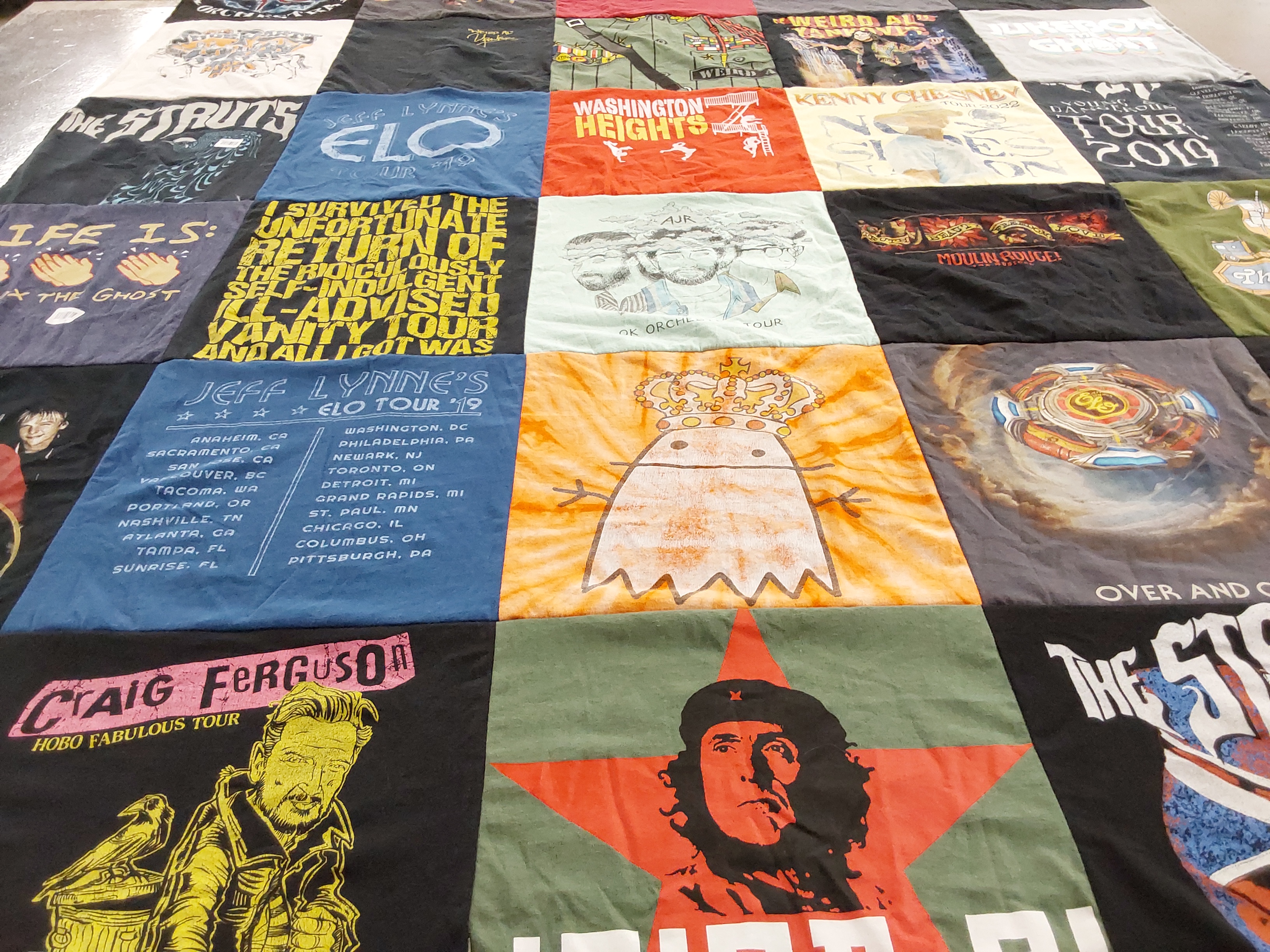 T-shirt quilt with music, concerts themes by Matthew from PA