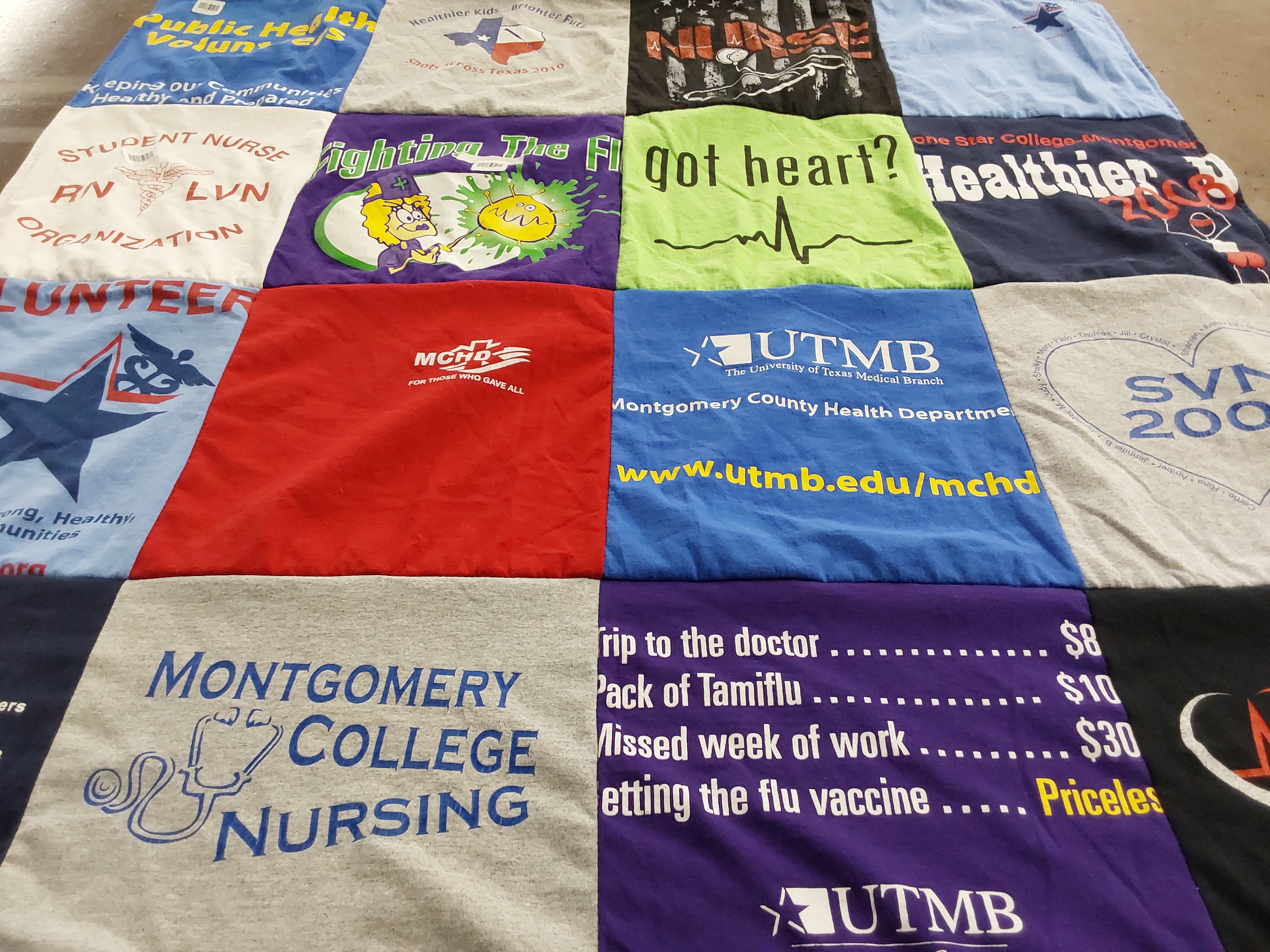 T-shirt quilt from montgomery college, university of texas medical branch by Rina from TX