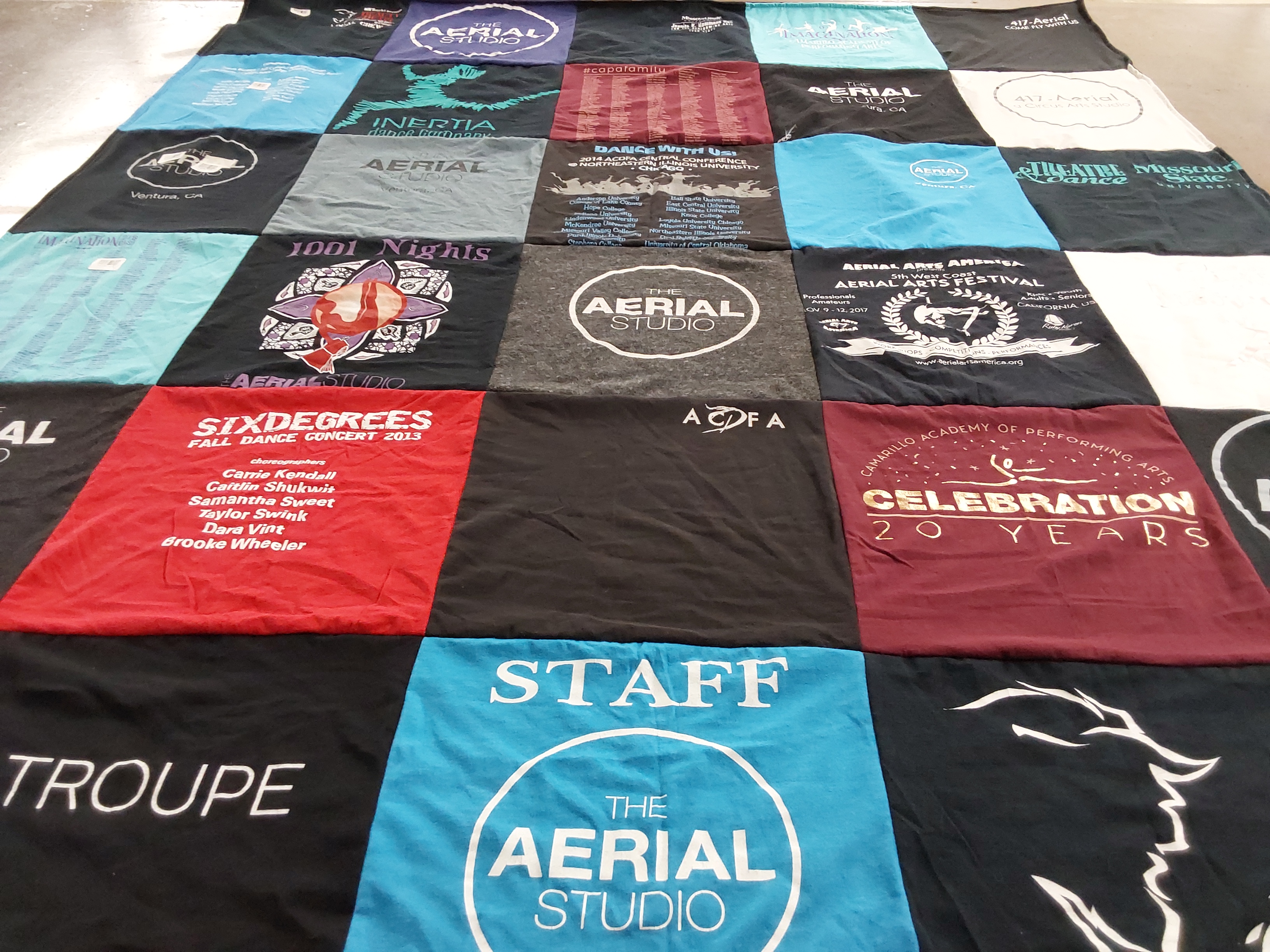 T-shirt quilt from camarillo academy of performing arts by Lisa from CA
