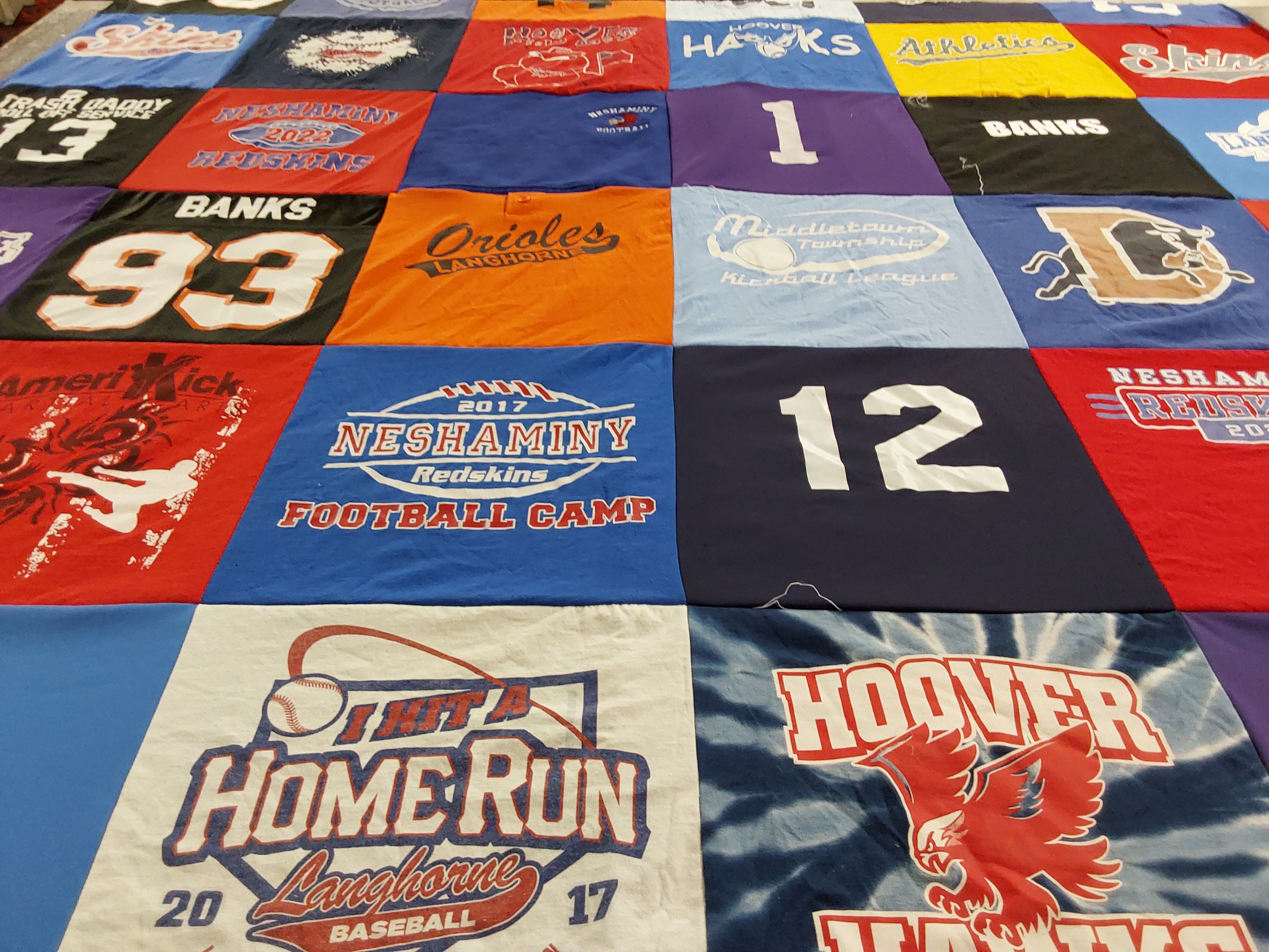 T-shirt quilt featuring hoover hawks, neshaminy redskins by Denise from PA