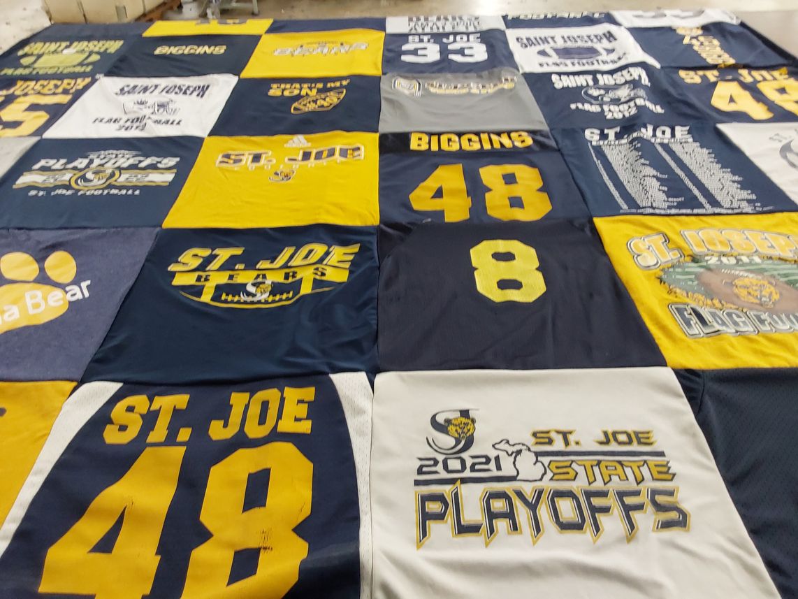 T-shirt quilt featuring saint joseph high school football by Sandy from MI