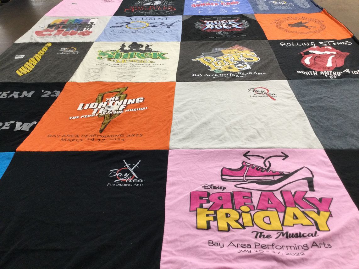 T-shirt quilt with theater, performing arts themes by Jeanne from AL