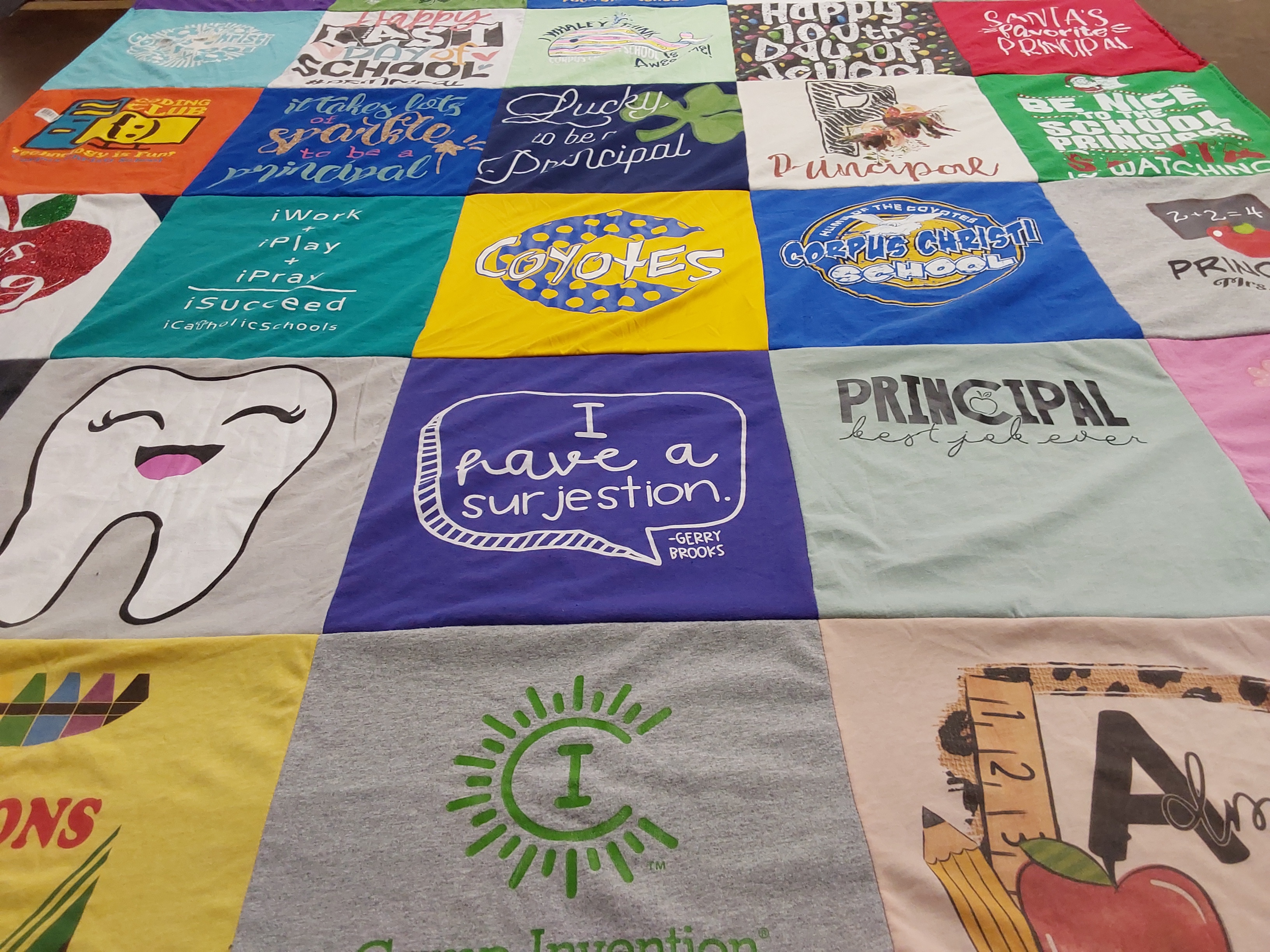 T-shirt quilt from corpus christi school by Martha from IN
