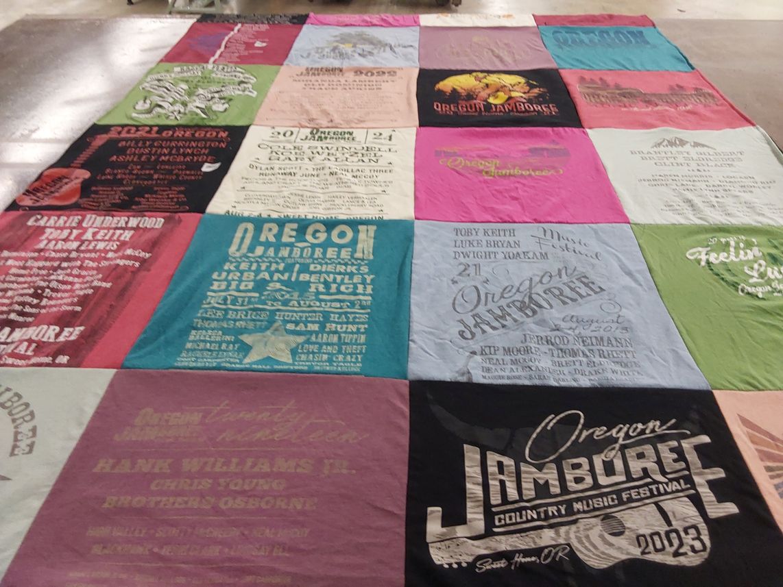 T-shirt quilt with country music, music festivals themes by Christina from OR
